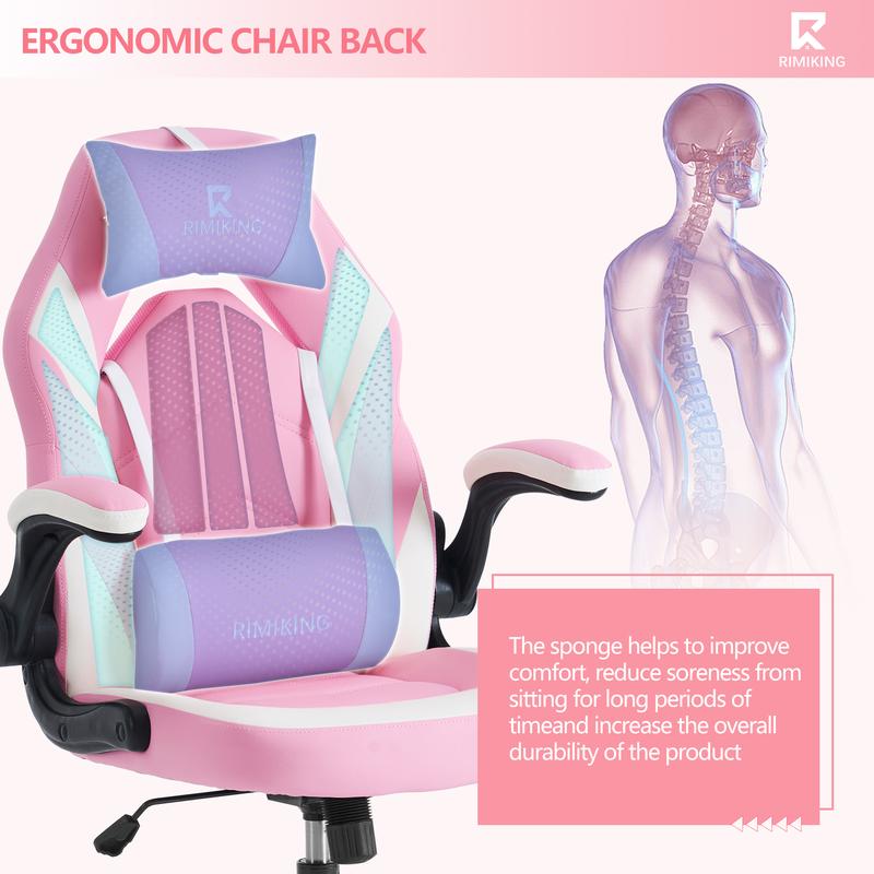 RIMIKING Shelby Series Ergonomic Gaming Chair, Adjustable Recliner, Lumbar Support, Heavy-Duty Office Chair,275 lbs Weight Capacity,3896