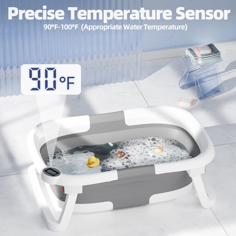 Napei Collapsible Baby Bathtub with Real-Time Temp Monitor, Floating Cushion, Foldable Baby Bath Tub Set for Newborns & Toddlers