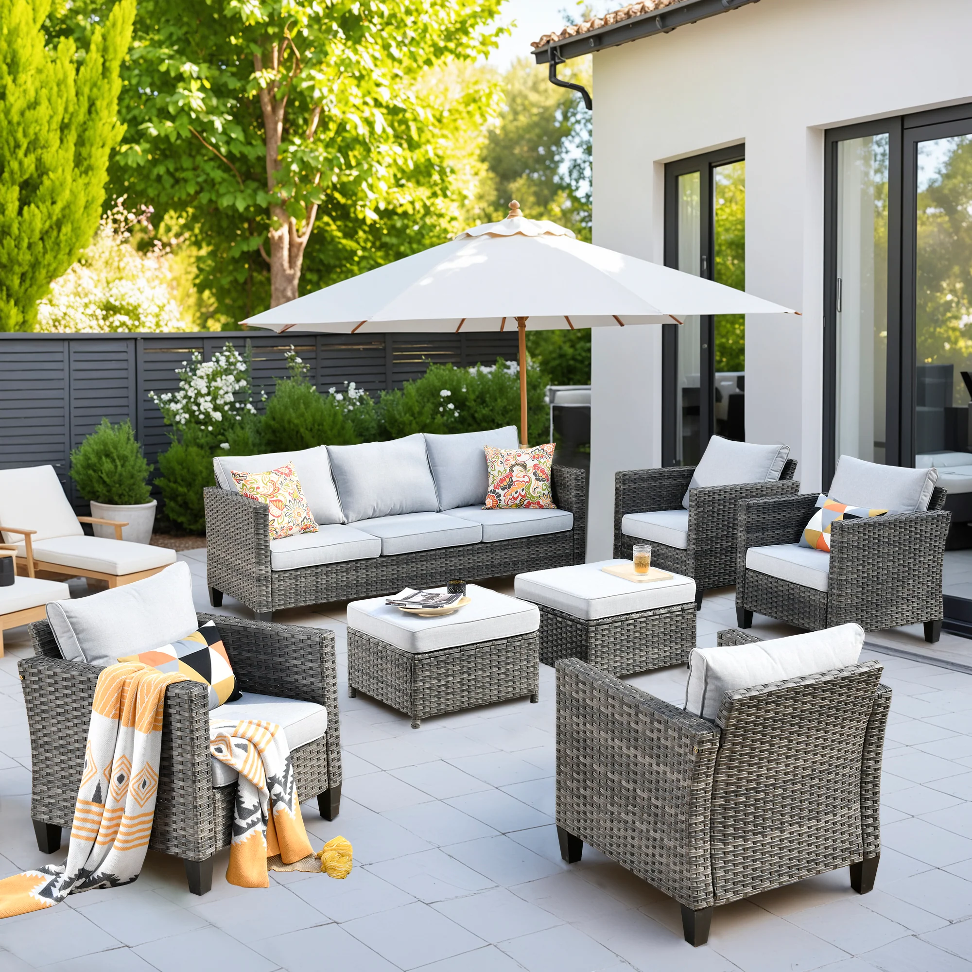 Ovios Patio Furniture Set New Vultros 7-Piece High Back with Cushions