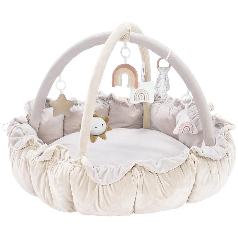 MALLIFY 5-in-1 Thick & Plush Play Gym, Tummy Time Play Mat with 6 Toys, Cat Bed, Dog Bed, Cloudico, 19.29 x 45.28 x 45.28 Inches Tummy Time Comfortable Nursery Development Easy Assembly Mat