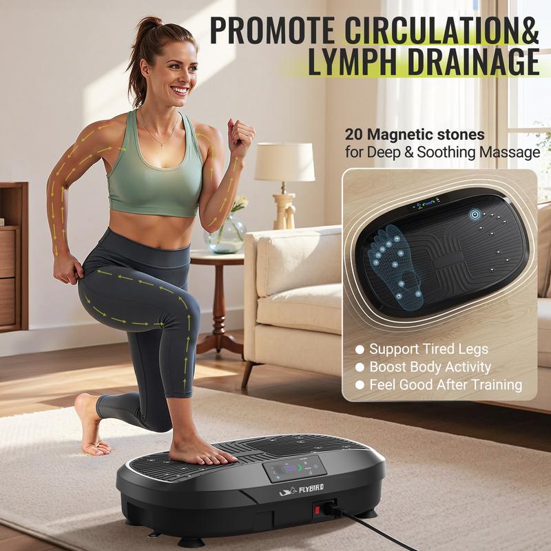 FLYBIRD Vibration Plate Exercise Machine with 330LBS Loading Capacity, Lymphatic Drainage Machine, Whole Body Workout Vibration Platform w/ 2 Resistance Bands for Fitness