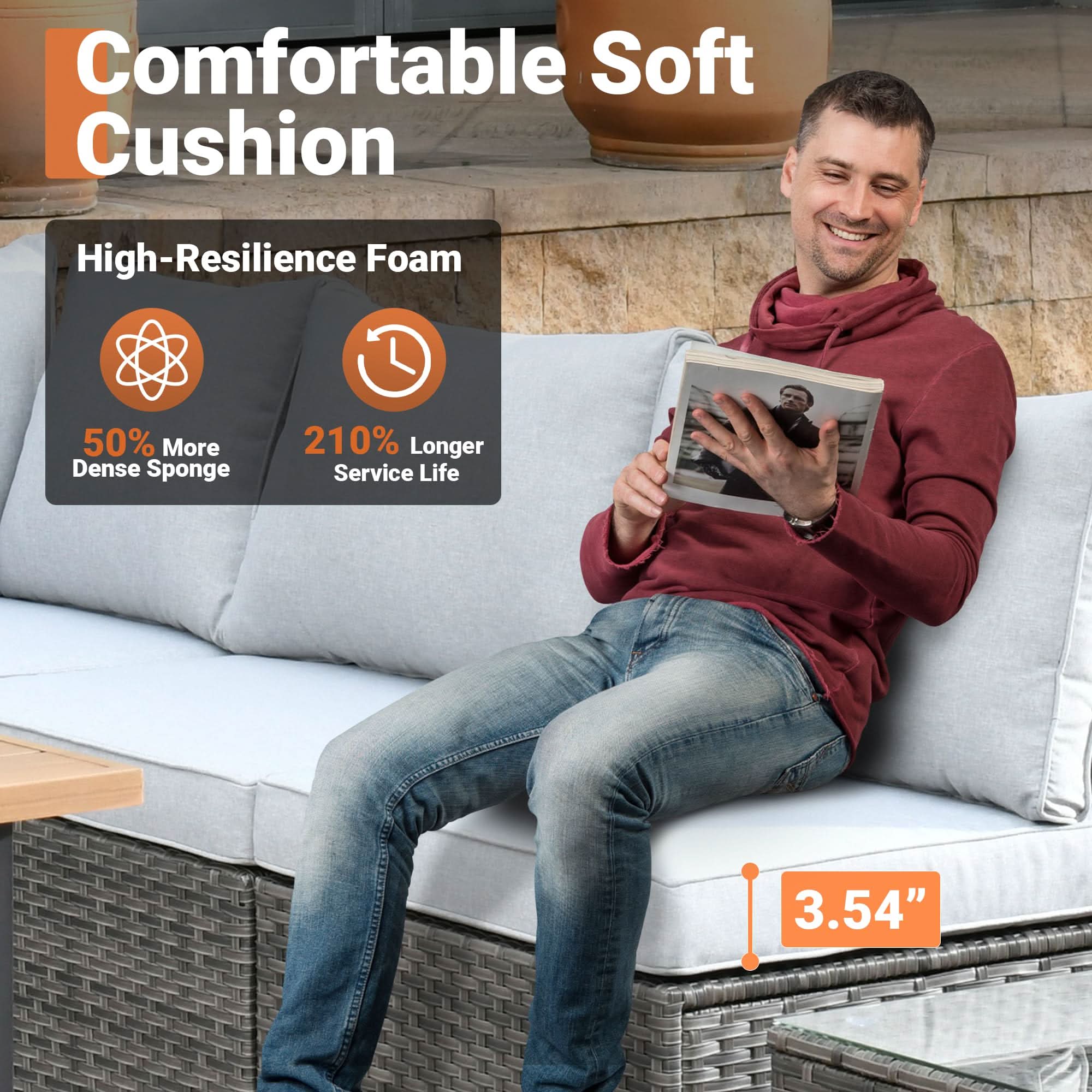 Ovios Outdoor 9 Piece Coversation Set with Swivel Rocking Chair,Sectional Patio Furniture Set with All-Weather Wicker Sofa