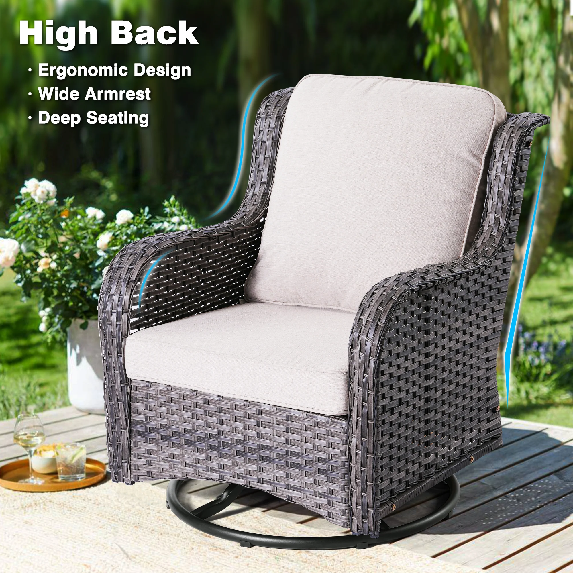 Ovios Patio Furniture Set 3-Piece with Swivel Chairs and Side Table Kenard