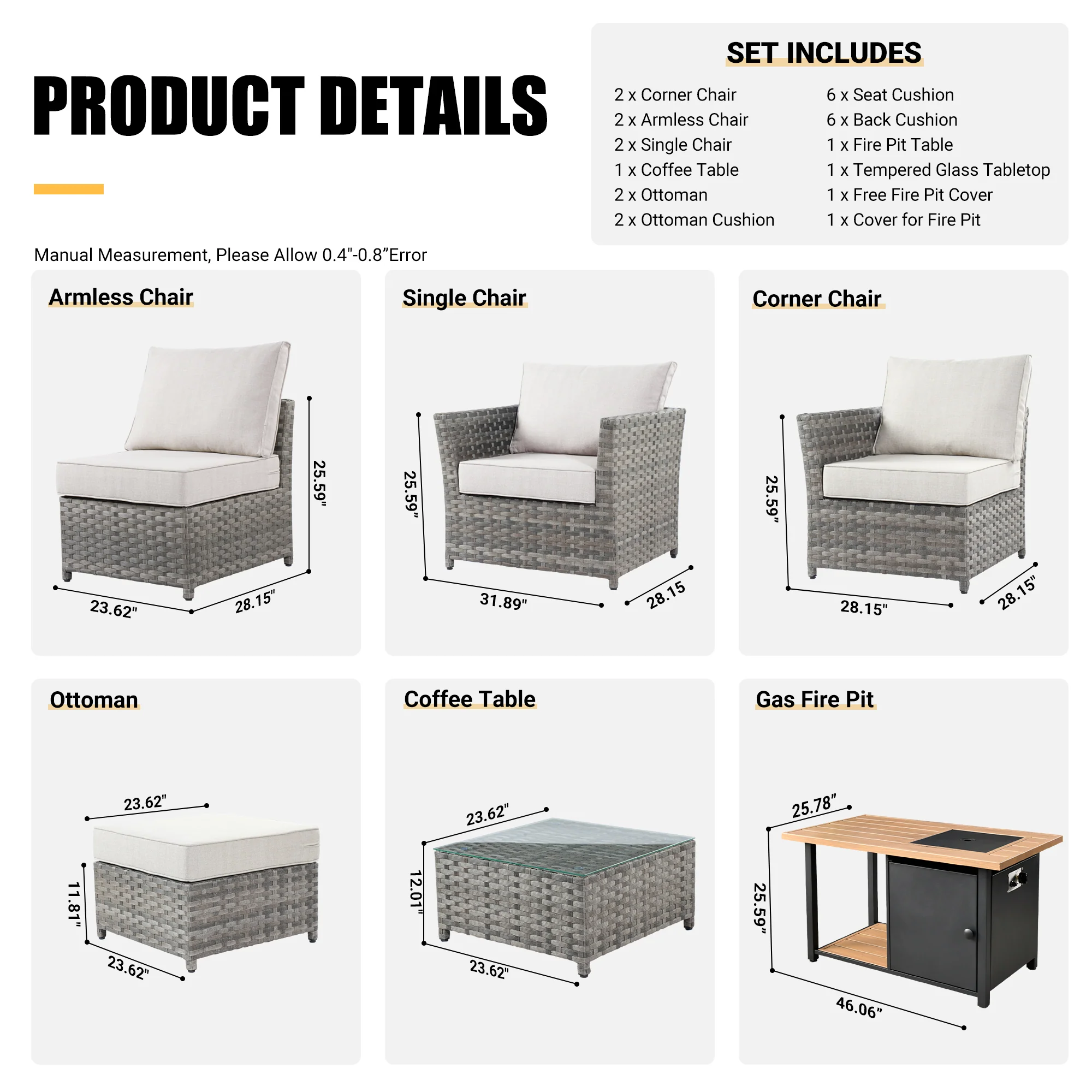 Ovios Patio Furniture Set 10-Piece include 42