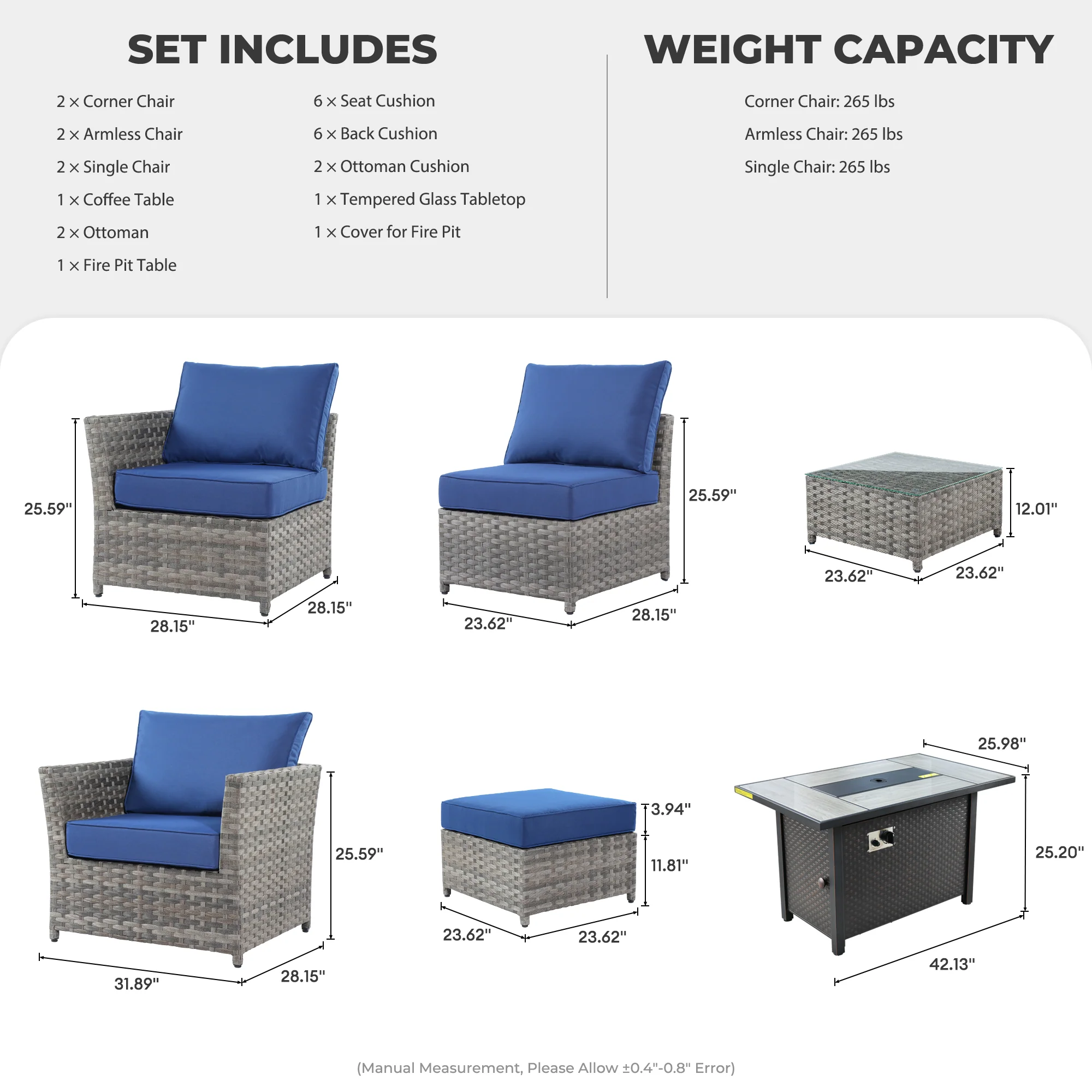 Ovios Patio Furniture Set 10-Piece include 42
