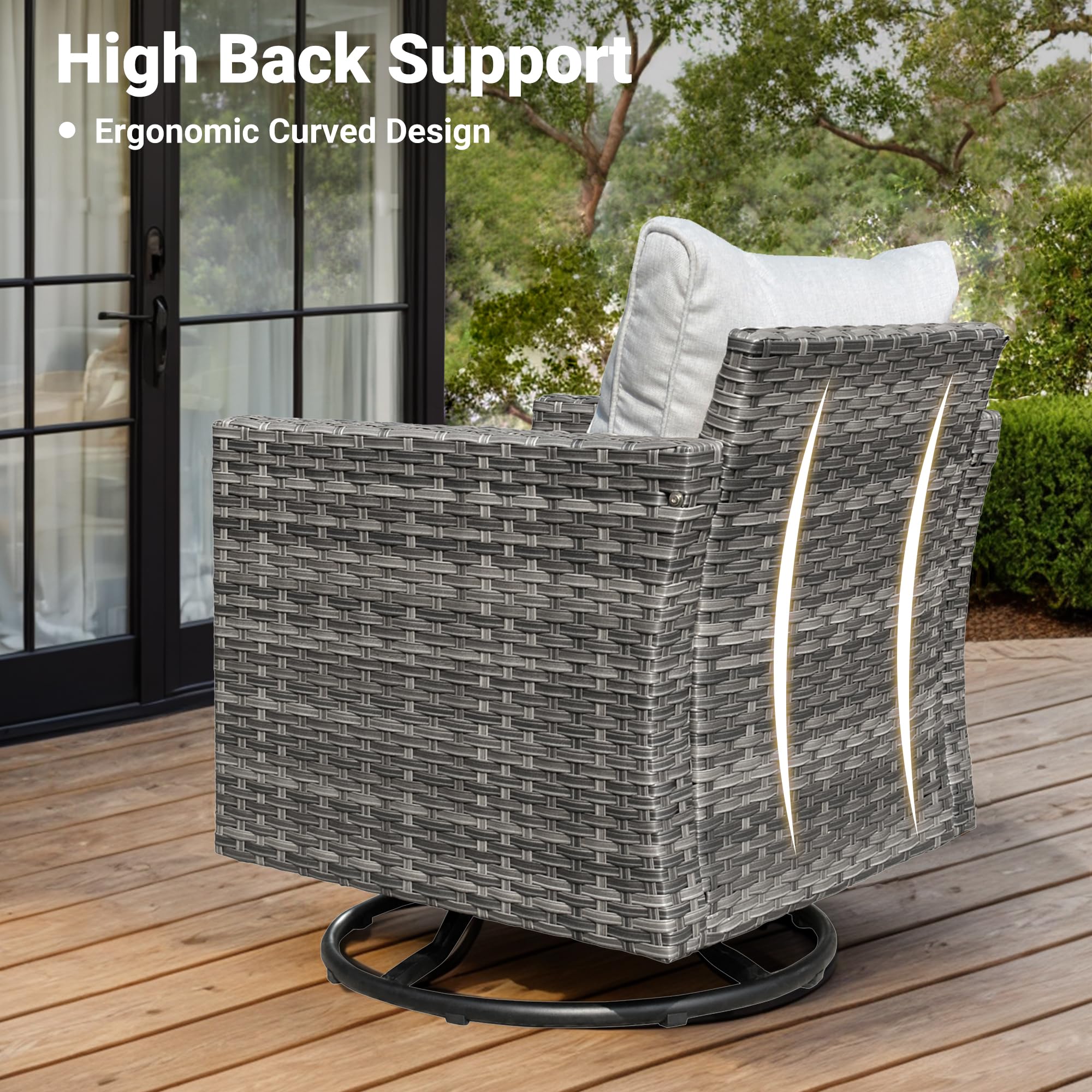 Ovios Patio Vultros 6-Piece Set With Swivel Chair Lover seat and 30'' Propane Fire Pit Table