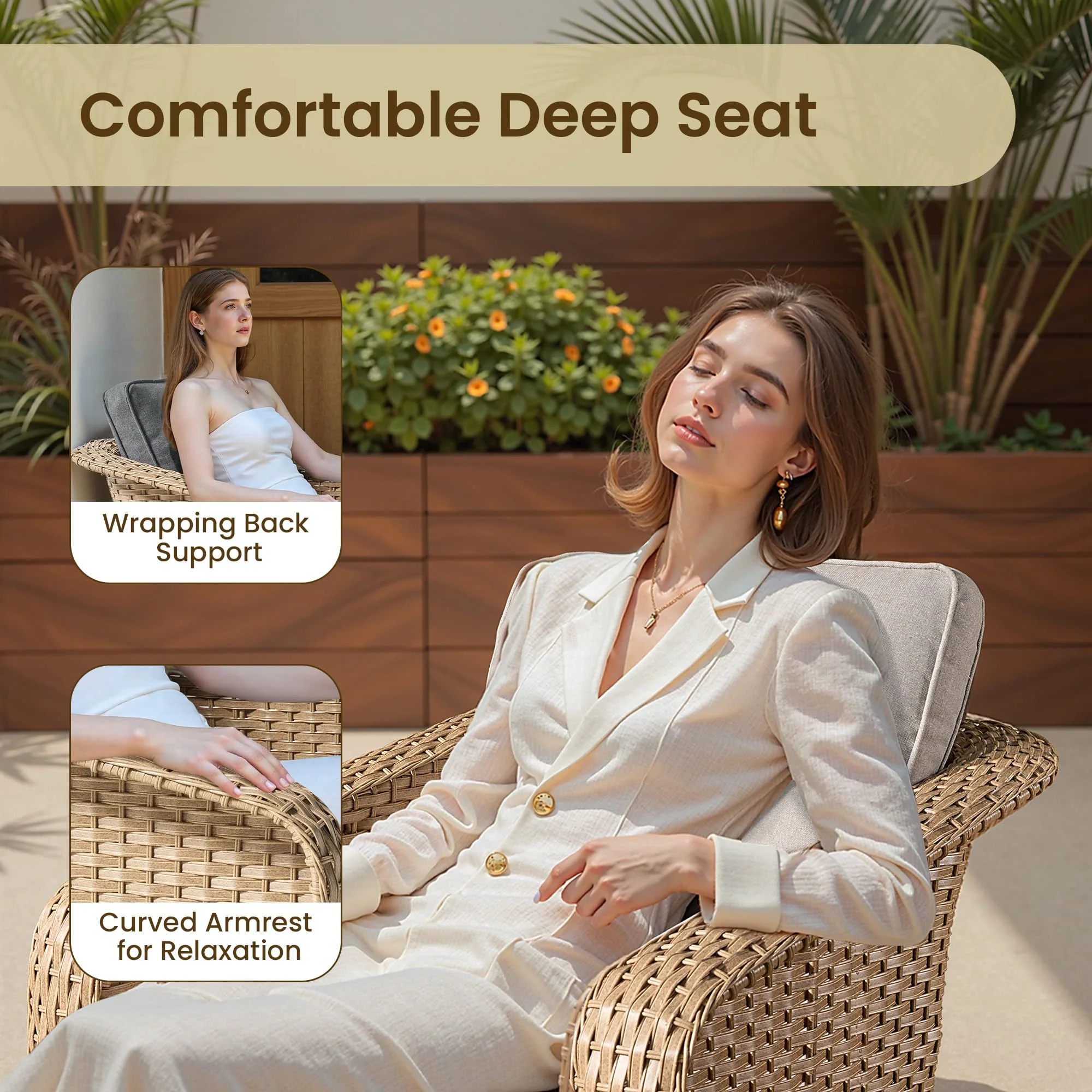 ovios 3 Pieces Patio Glider Chair Set, Outdoor Rocking Chairs of 2