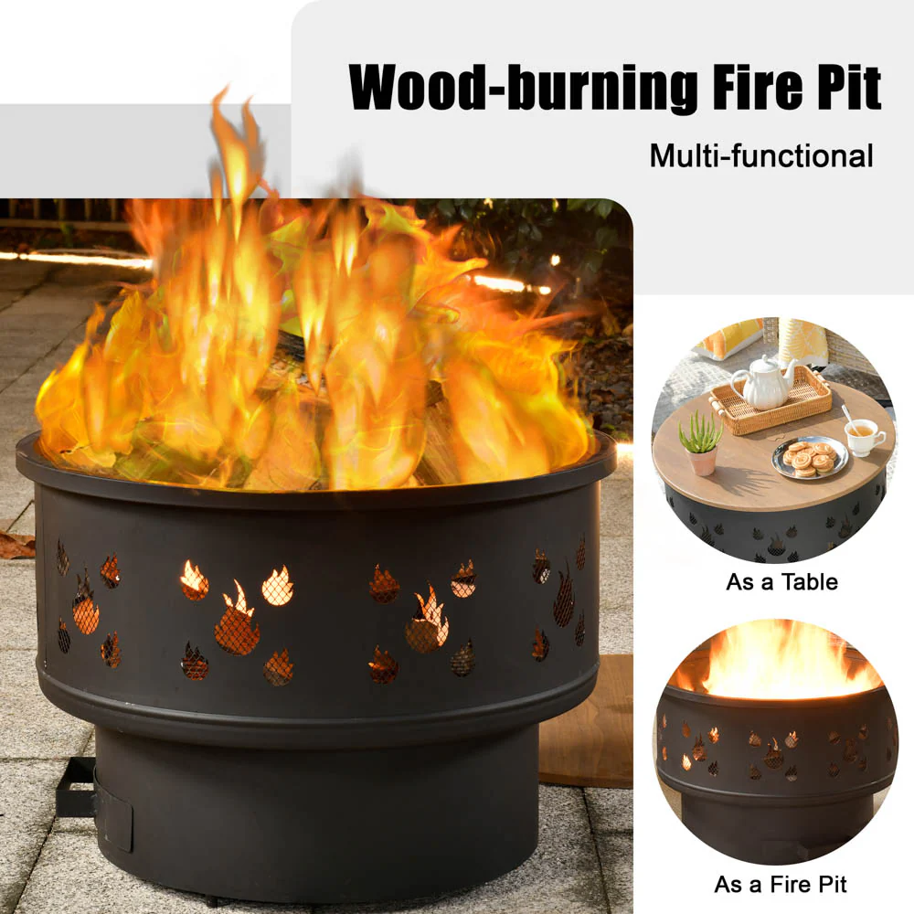Ovios 25.39'' Round Steel Wood Burning Fire Pit