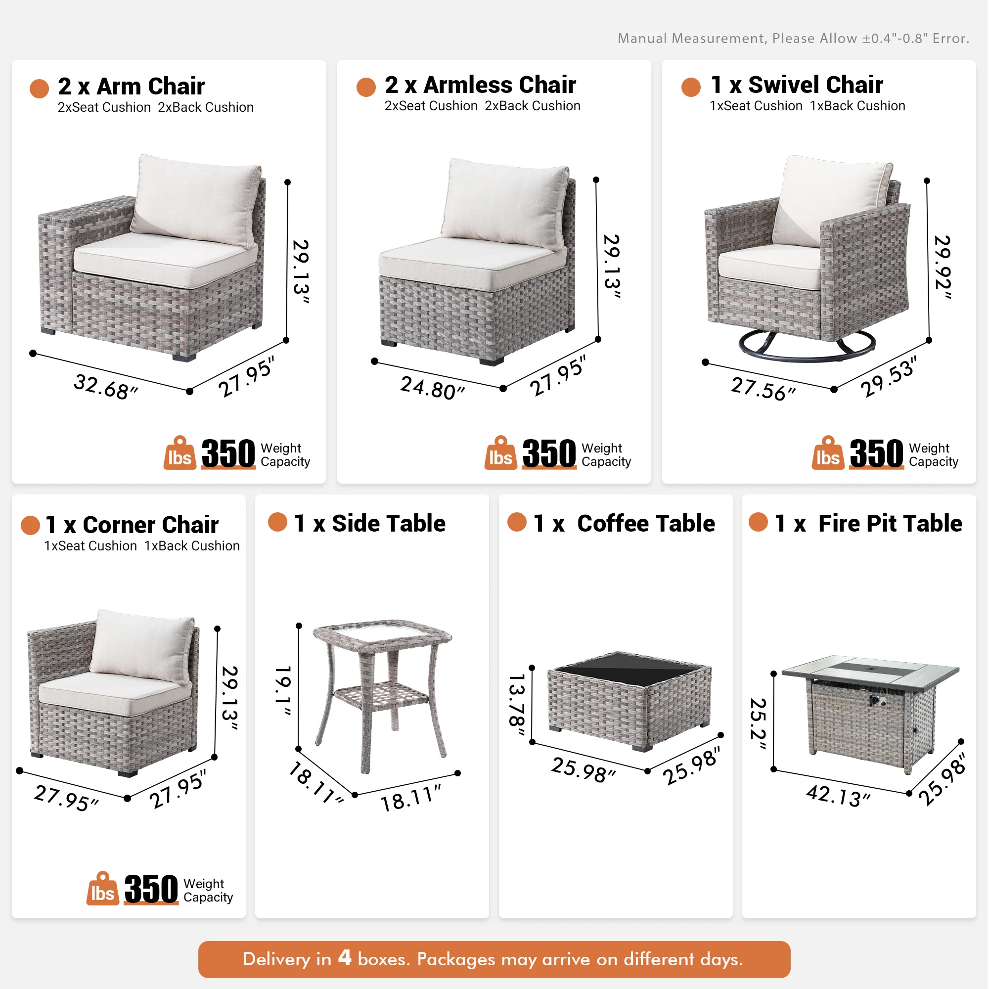 Ovios 9-Piece Outdoor Furniture Set with 7.68'' Wide Armrests