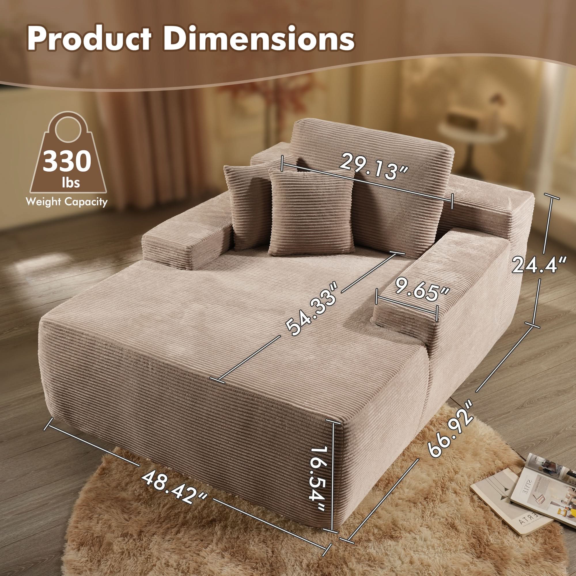 Ovios 67''x48'' Chaise Lounge Chair Indoor, Oversized Upholstered Sofa Bed