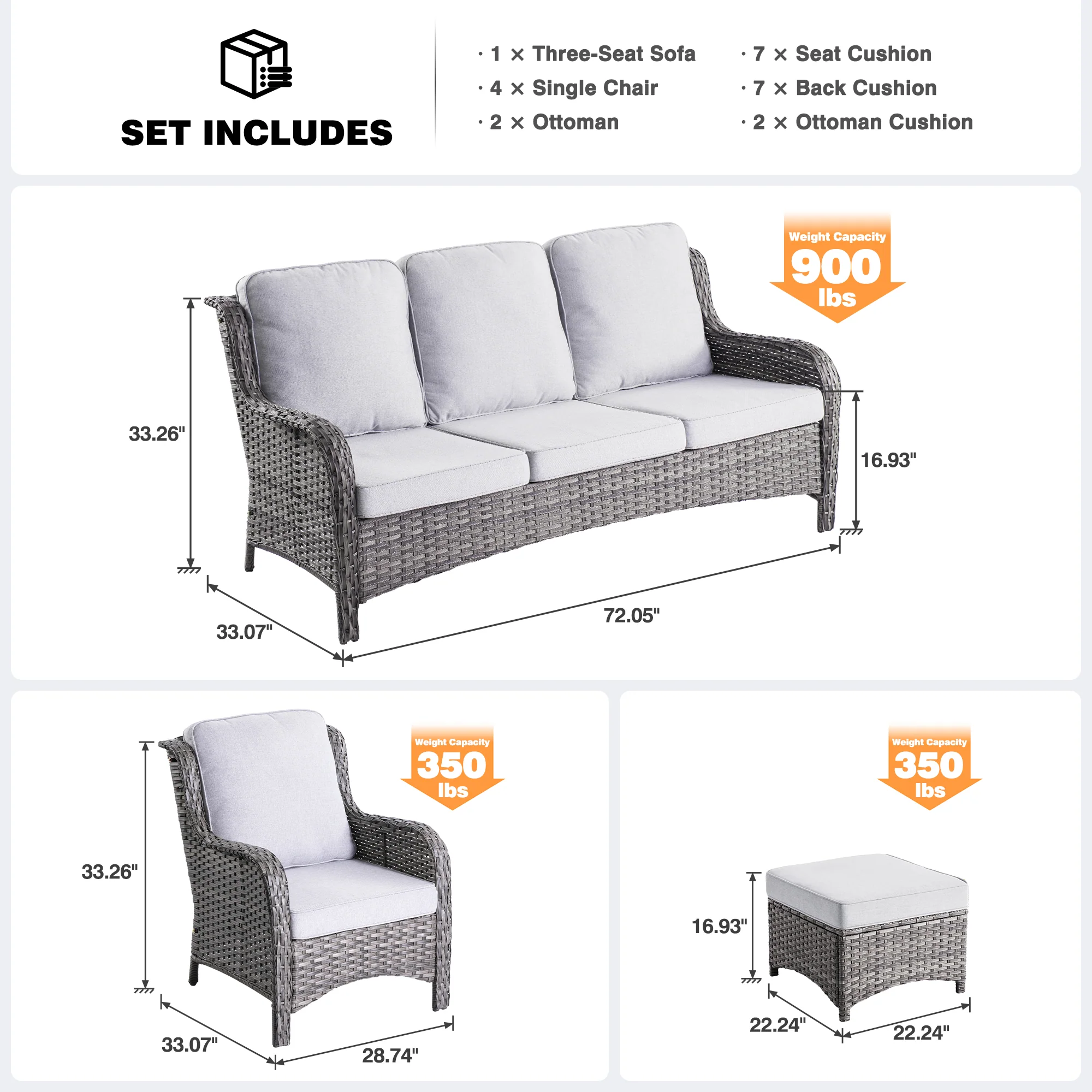 Ovios Patio Furniture Set 7-Piece With Cushions Kenard Curved Handrest