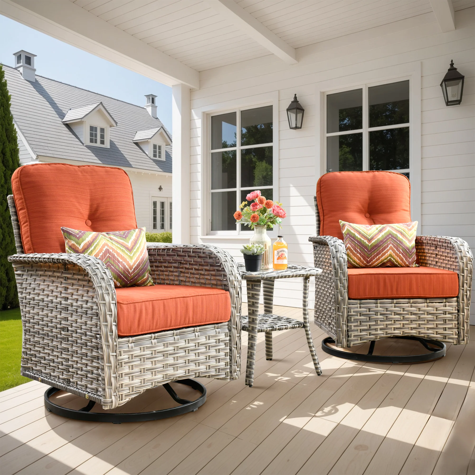 Ovios VNC Series Patio Swivel Chair 3-Piece Set