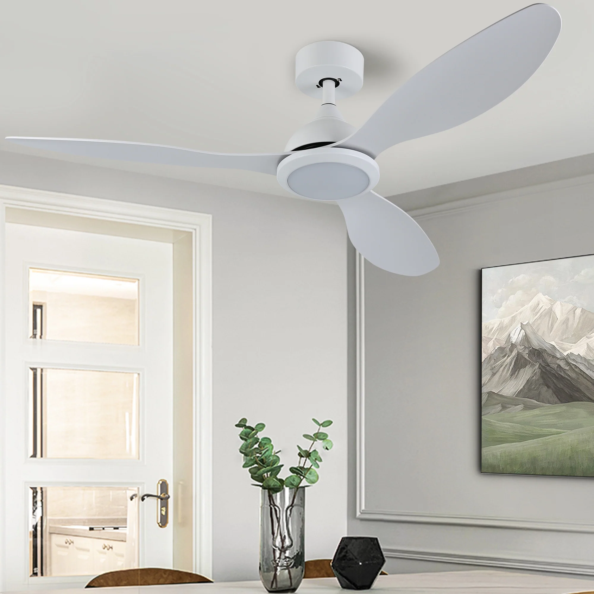 Ovios 52'' Remote Control Ceiling Fan Reversible 3 Blades with LED Light and 6 Wind Speeds, DC Motor
