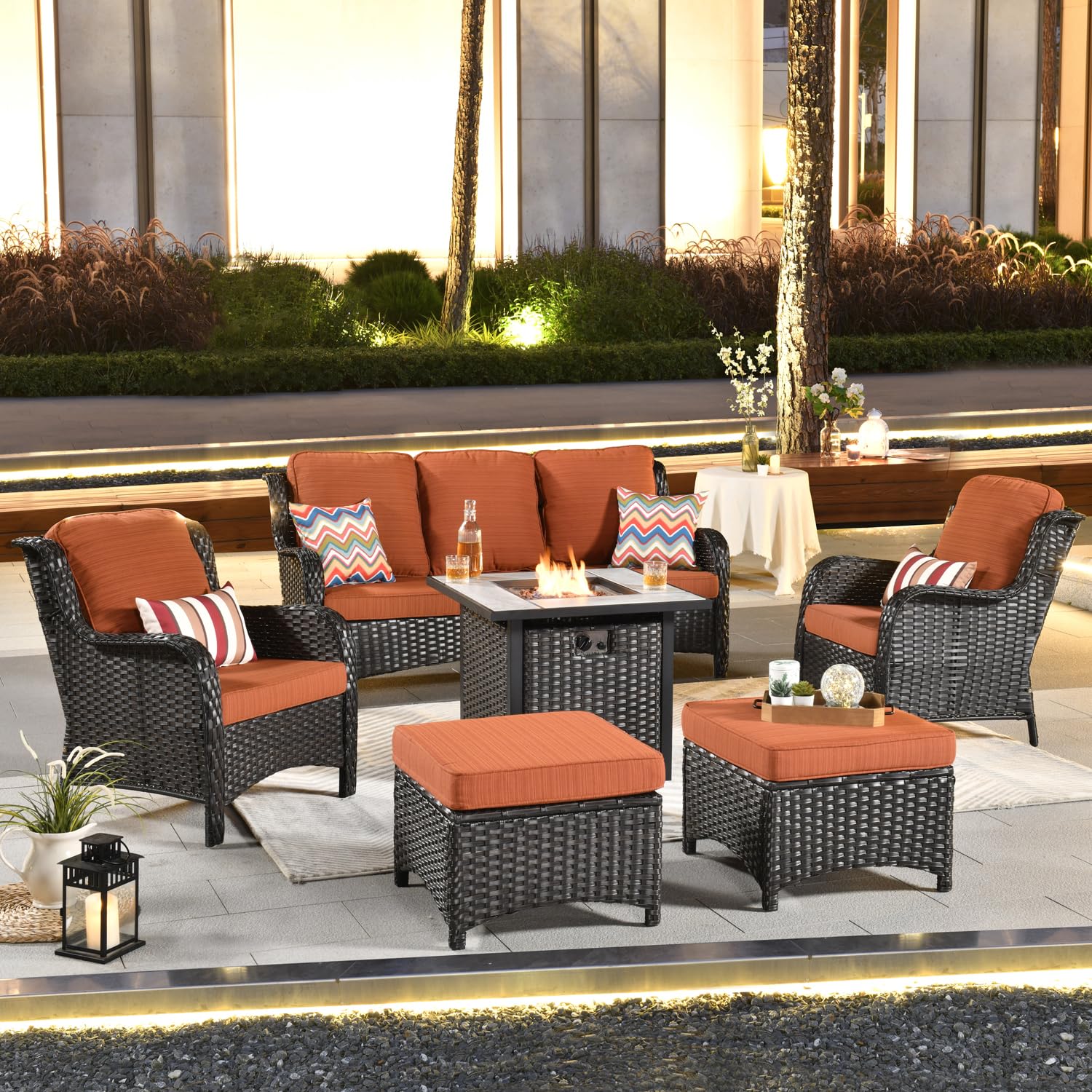 Ovios Patio Conversation Set 6-Piece with 30' Fire Pit Table and Kenard Set