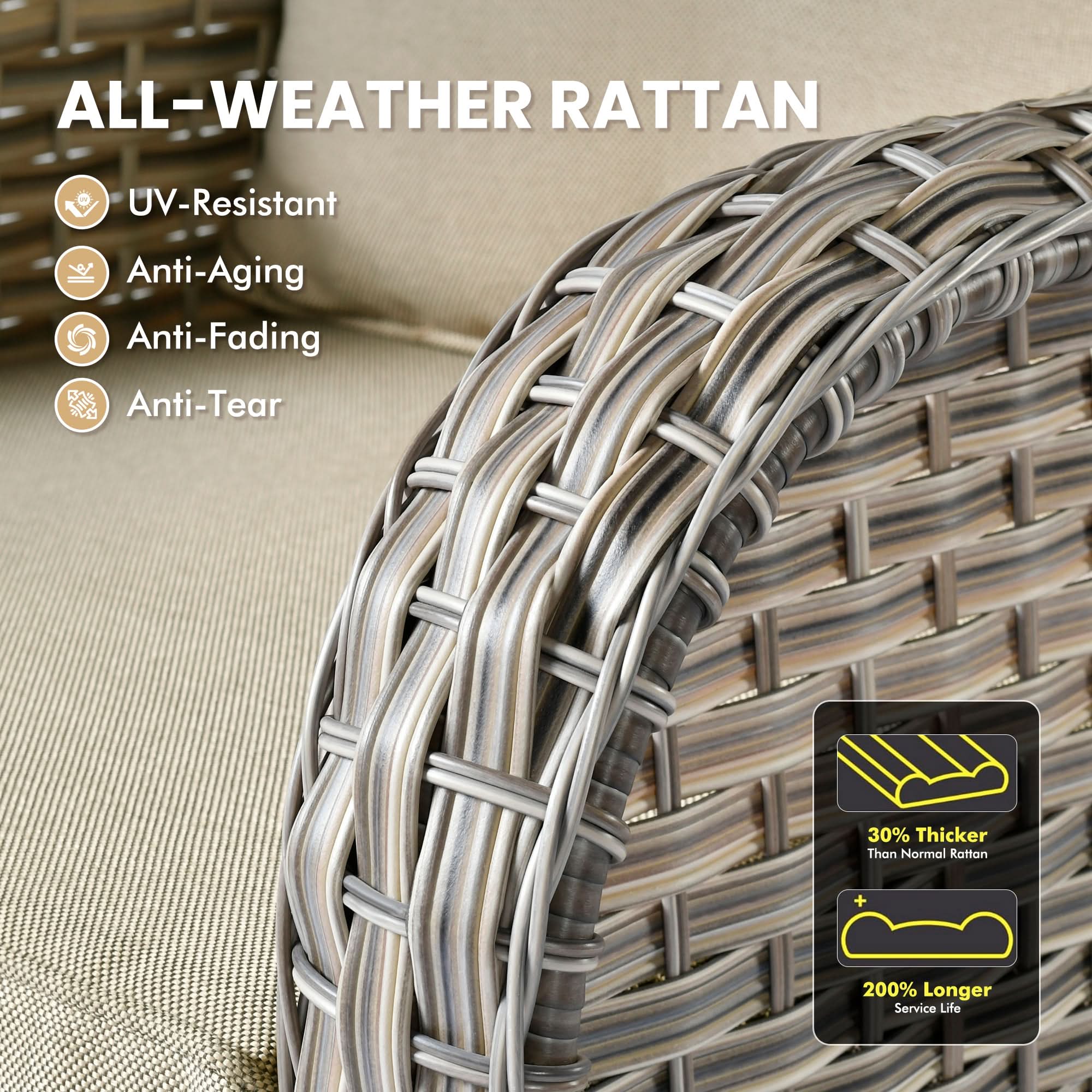 Ovios VNC Series Patio Swivel Chair 3-Piece Set