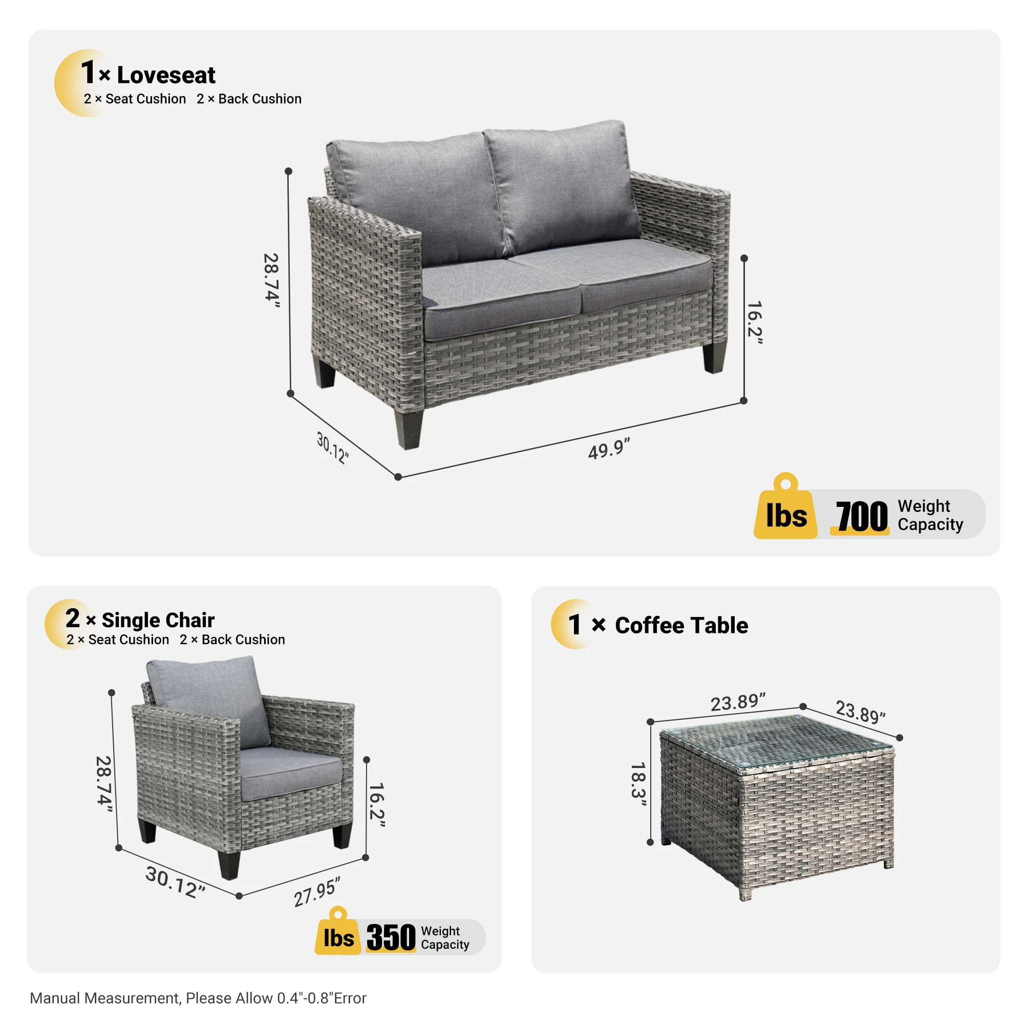 Ovios Patio Furniture Set New Vultros 4 Piece High Back Sectional Sofa with Cushions