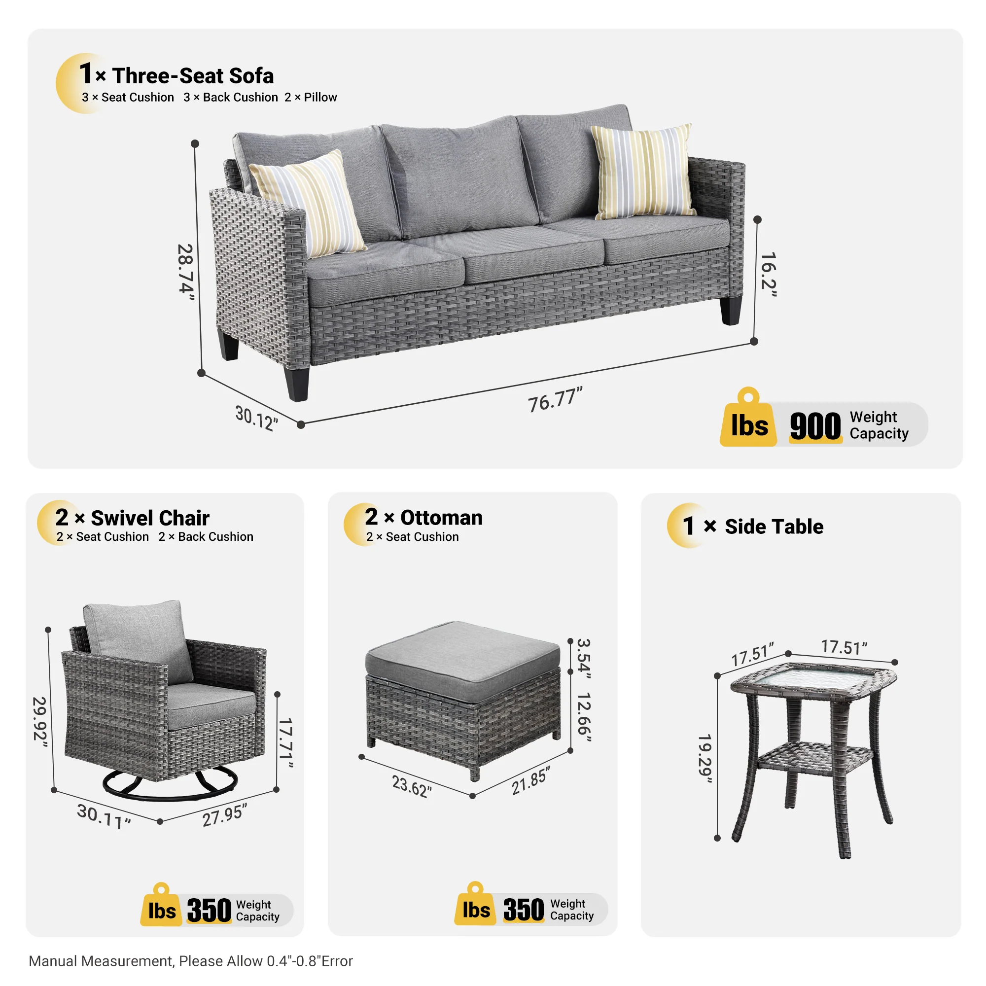 Ovios Patio Furniture Set 6-Piece with Swivel Rocking Chairs and Table