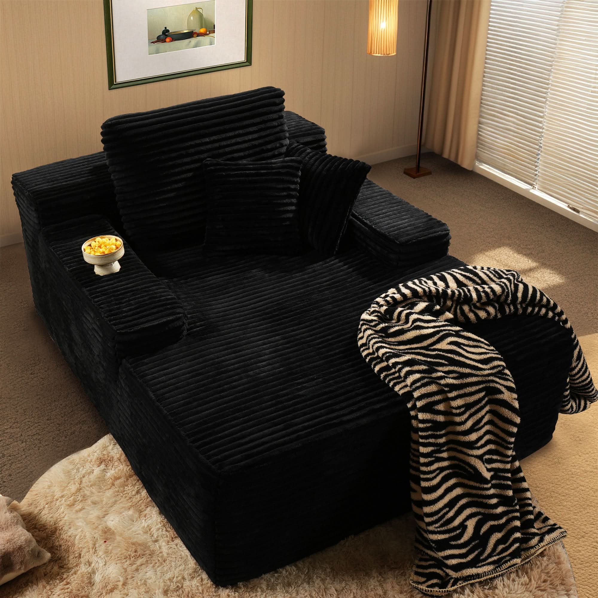 Ovios Boneless Chaise Lounge,Luxurious Faux Fur, No Assembly Required