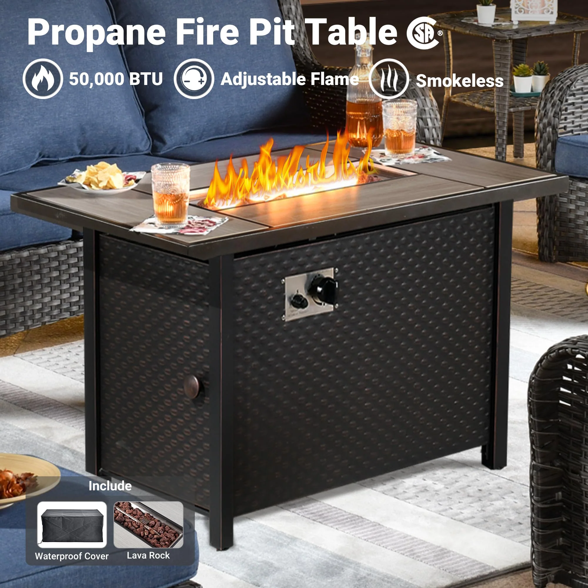 Ovios Outdoor Furniture 7-Piece with 42'' Fire Pit Table and Kenard 2 Rocking Chairs