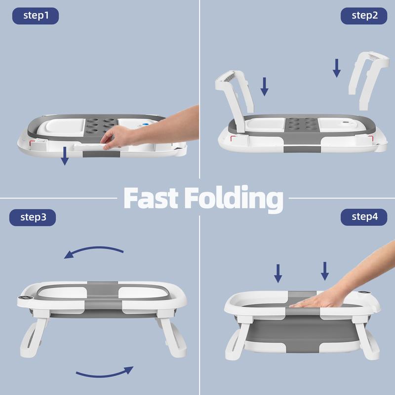 Napei Collapsible Baby Bathtub with Real-Time Temp Monitor, Floating Cushion, Foldable Baby Bath Tub Set for Newborns & Toddlers