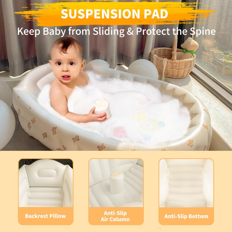 Inflatable Baby Bath Tub Portable Foldable Travel Mini Pool, Non-Slip Baby Pool for Sitting Up, Newborn Baby Bathtub&air Pump Accessories.