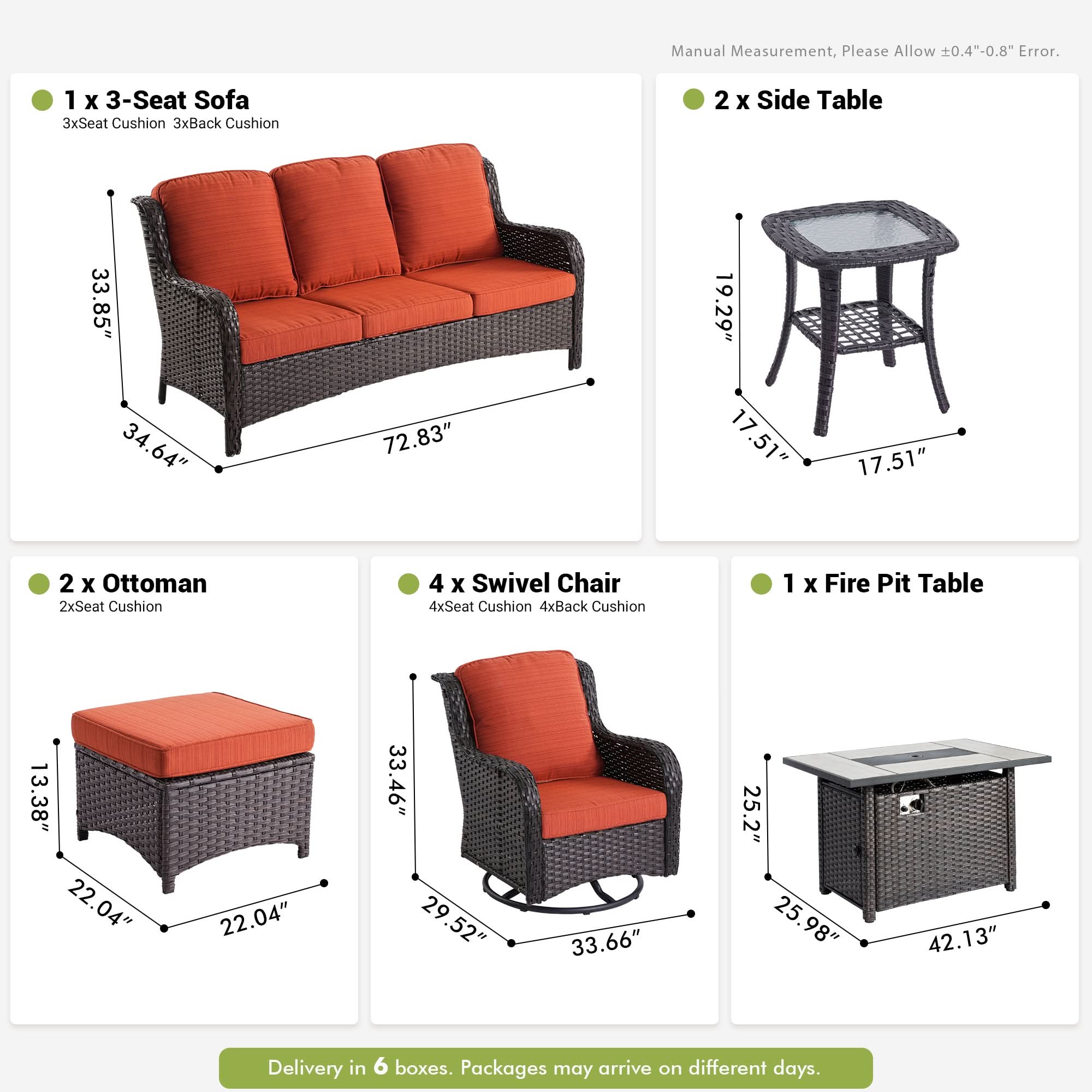 Ovios 10 Pieces Patio Furniture Set with Fire Pit Table Outdoor Wicker Sofa Loveseat and Swivel Rocking Glider Chairs