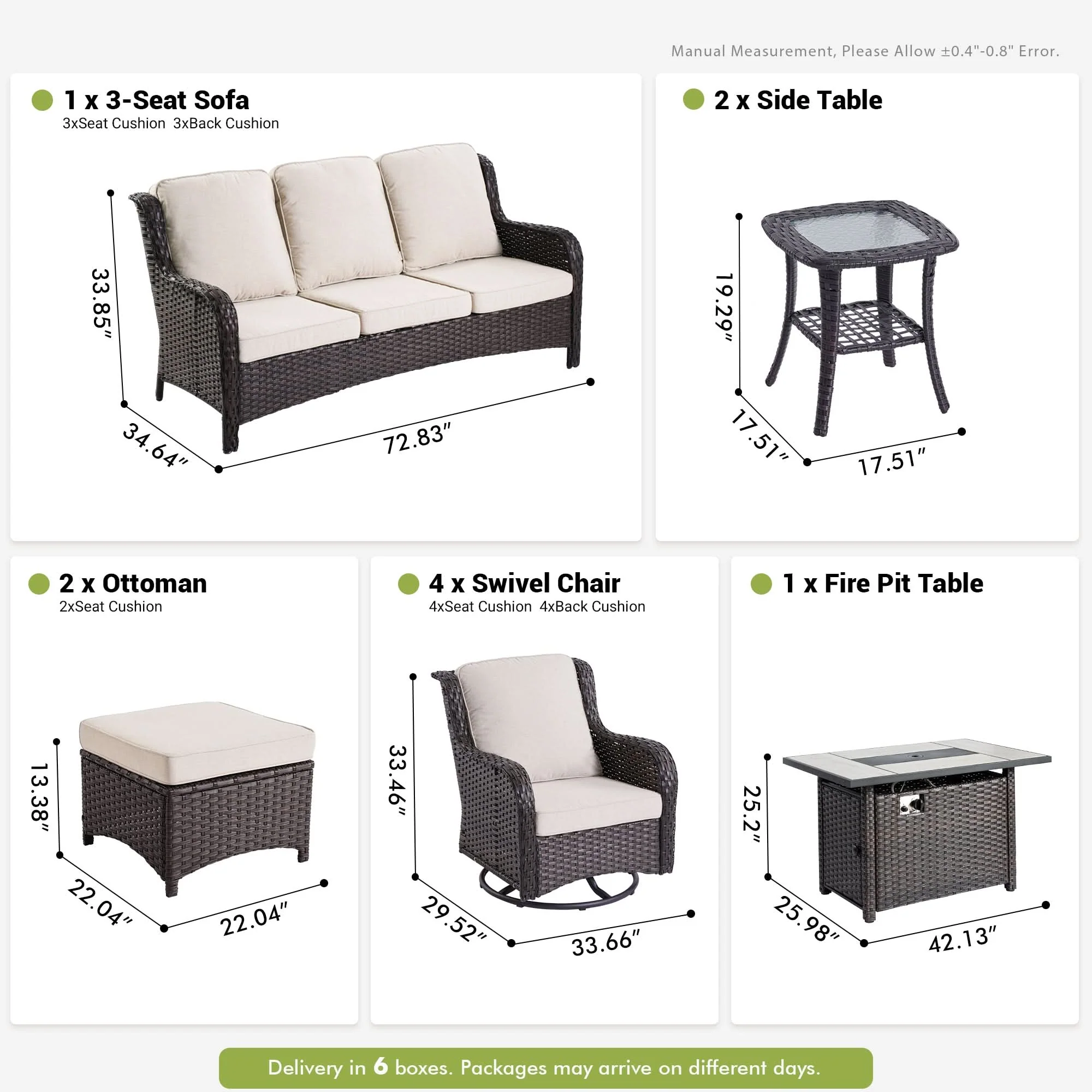 Ovios 10 Pieces Patio Furniture Set with Fire Pit Table Outdoor Wicker Sofa Loveseat and Swivel Rocking Glider Chairs