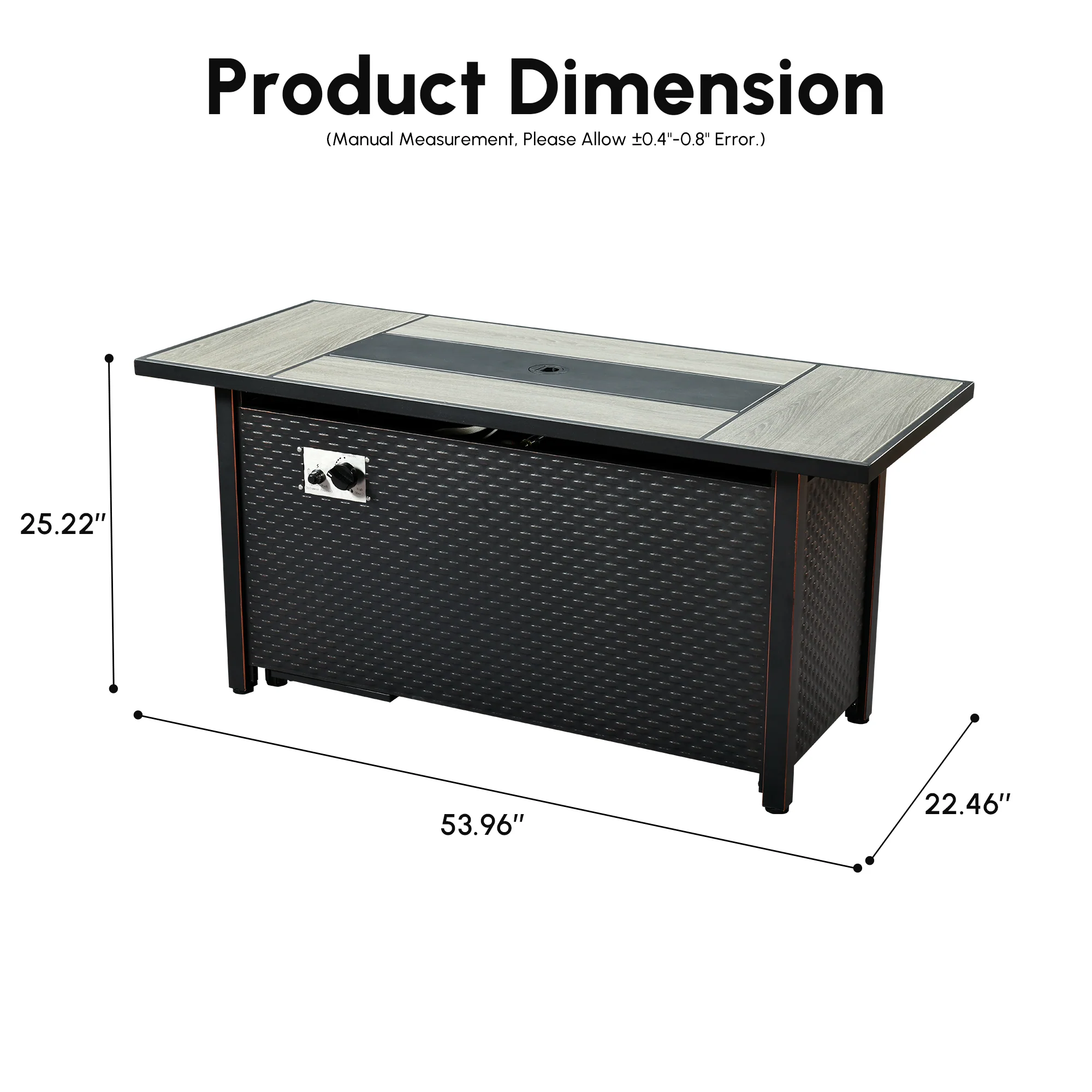 Ovios 54'' Rectangle Propane Fire Pit Table Brown