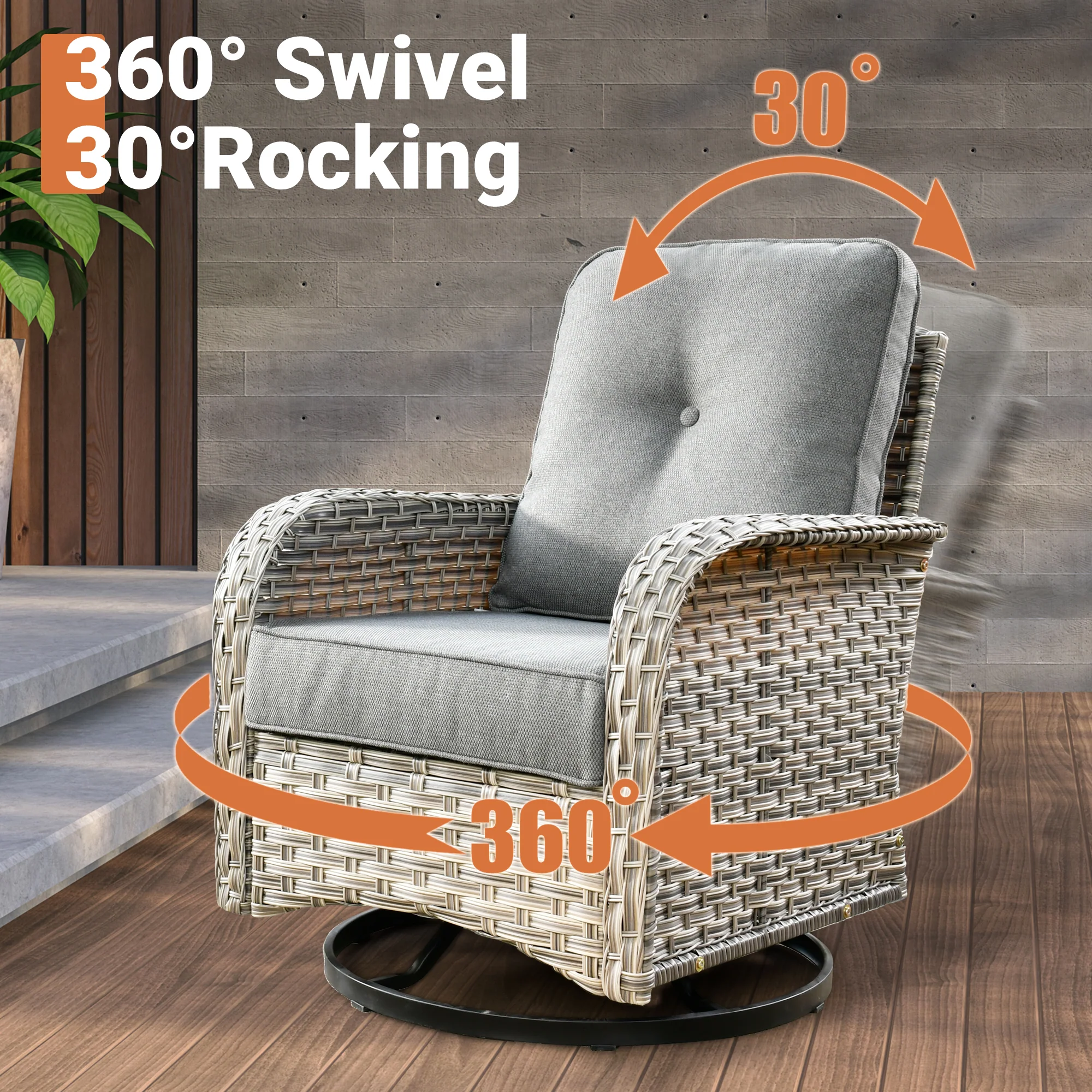 Ovios VNC Series Patio Swivel Chair 3-Piece Set
