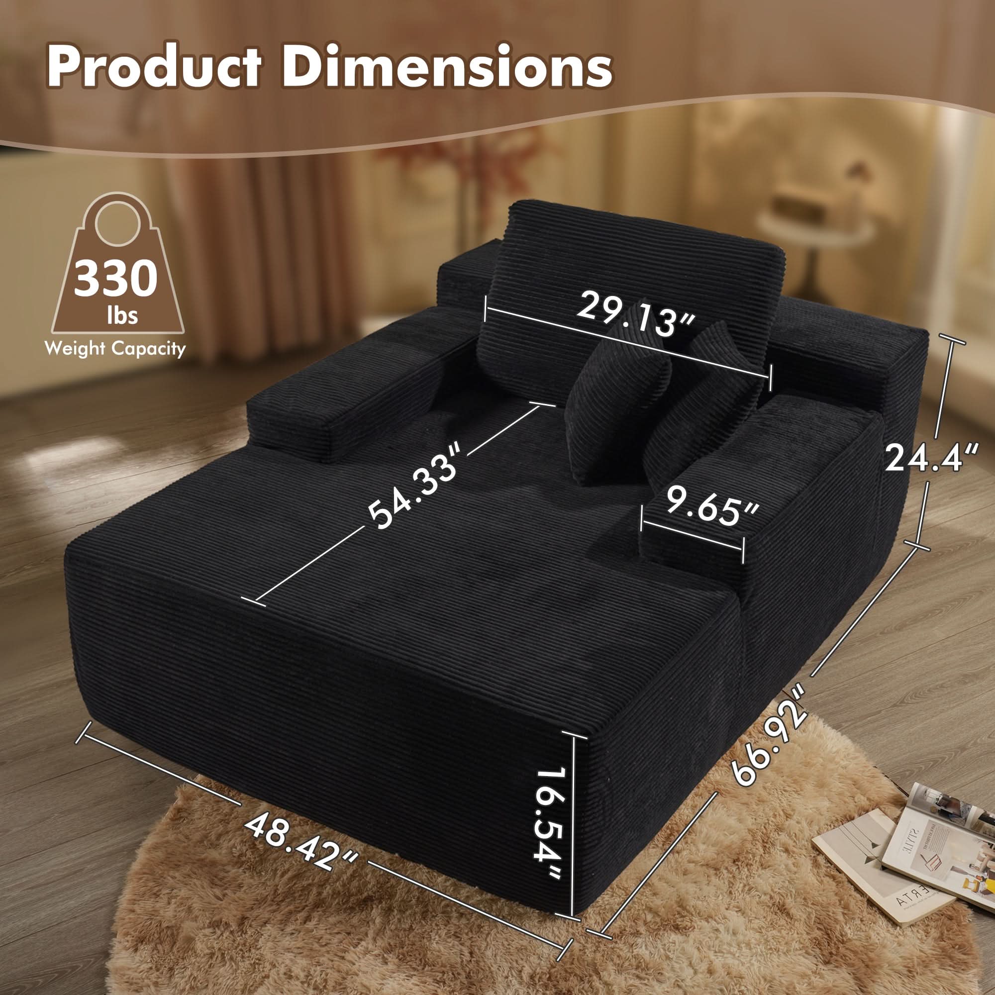 Ovios 67''x48'' Chaise Lounge Chair Indoor, Oversized Upholstered Sofa Bed