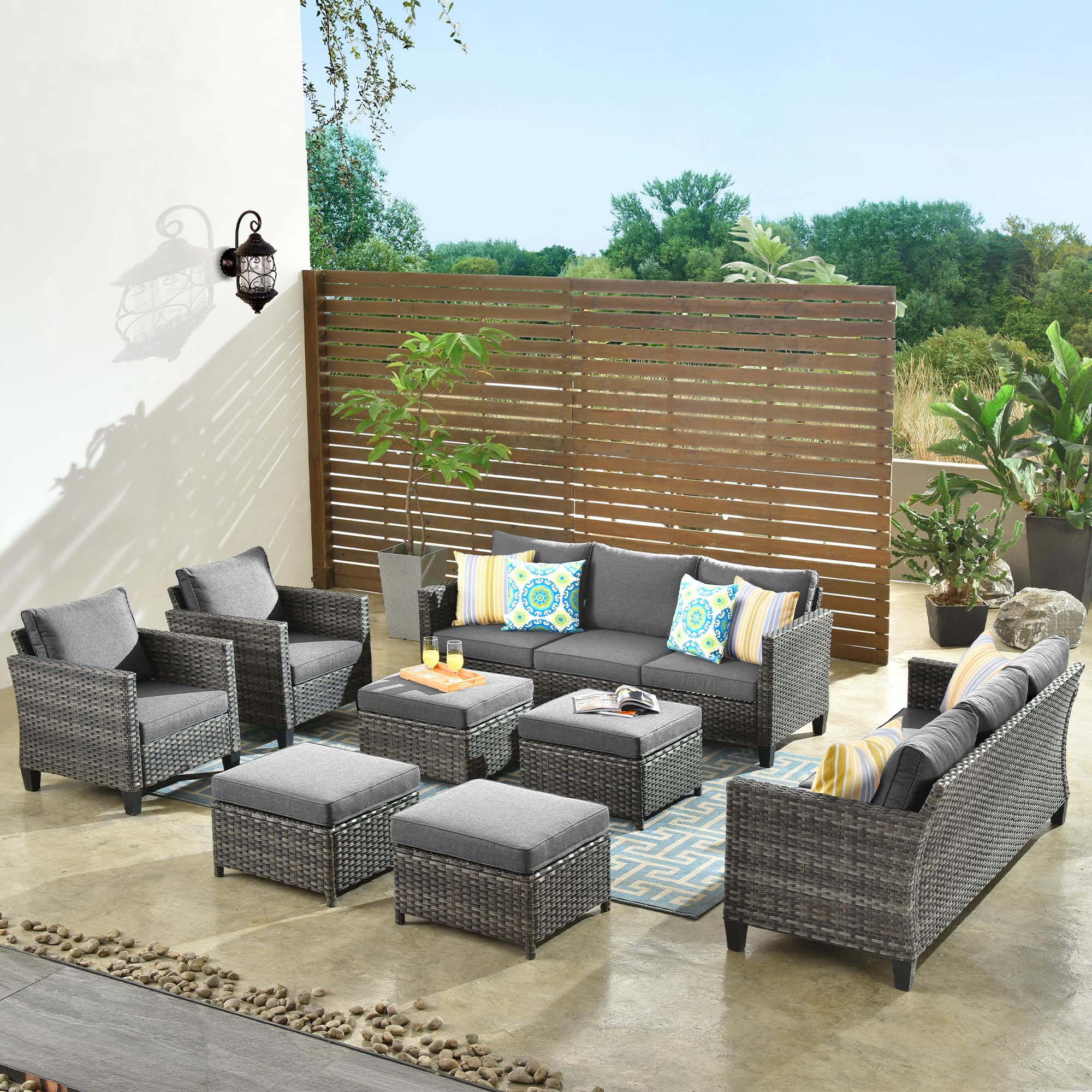 Ovios Patio Furniture Set New Vultros 8-Piece High Back with Cushions