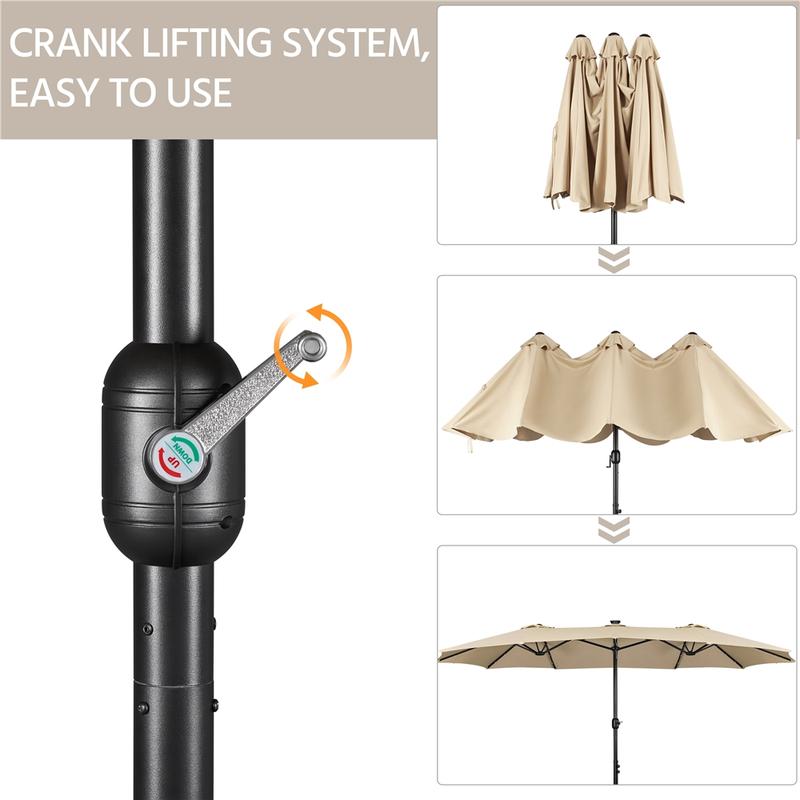 【Solar LED Lights Umbrella】Yaheetech 15/13ft Large Patio Umbrella, Outdoor Double-Sided Rectangle Umbrella with 36 LED Lights & Crank for Patio Garden Pool Lawn Backyard, Base Included