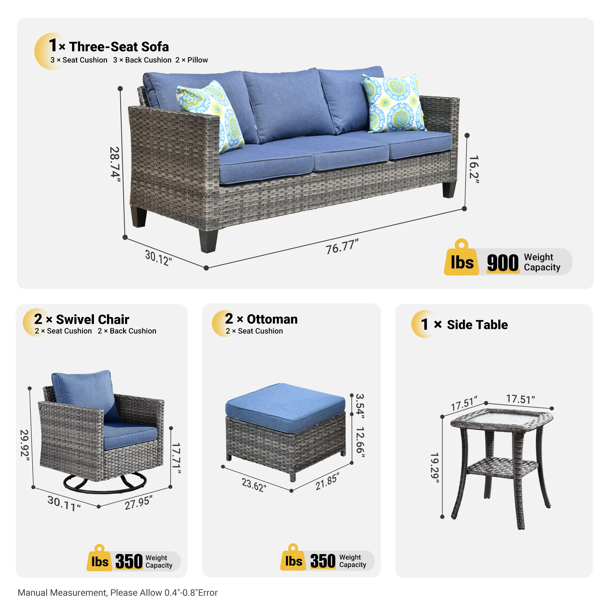 Ovios Patio Furniture Set 6-Piece with Swivel Rocking Chairs and Table
