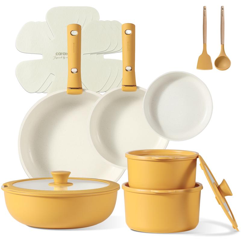 CAROTE 18pcs Detachable Handle Nonstick Cookware Set, Blue/Green/Black/Taupe/White, Pots and Pans, Oven safe Frying Pan, Dishwasher Safe