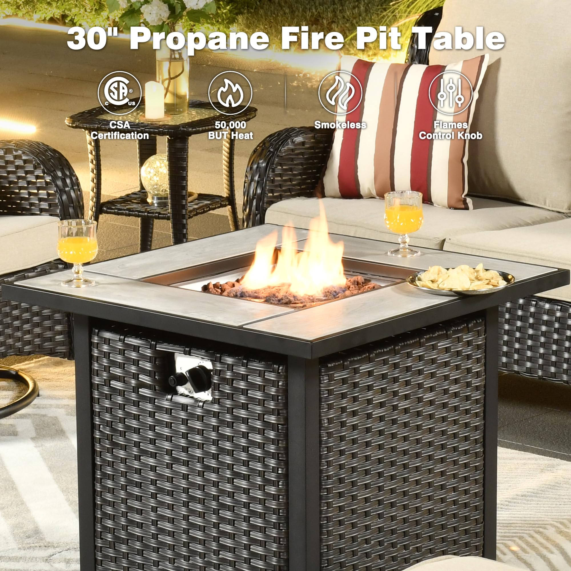 Ovios Patio Conversation Set 6-Piece with 30' Fire Pit Table and Kenard Set