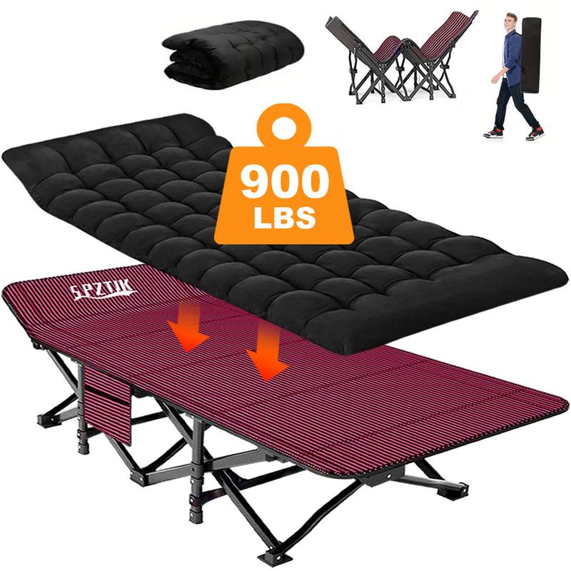 Heavy Duty Double Layer Folding Bed - 1200D 900lb Loading Cot For Adults, Portable Camping Guest Bed With Mattress And Carrying Bag For Home And Outdoor Sleeping, MattressCarrying Bag Home Camping