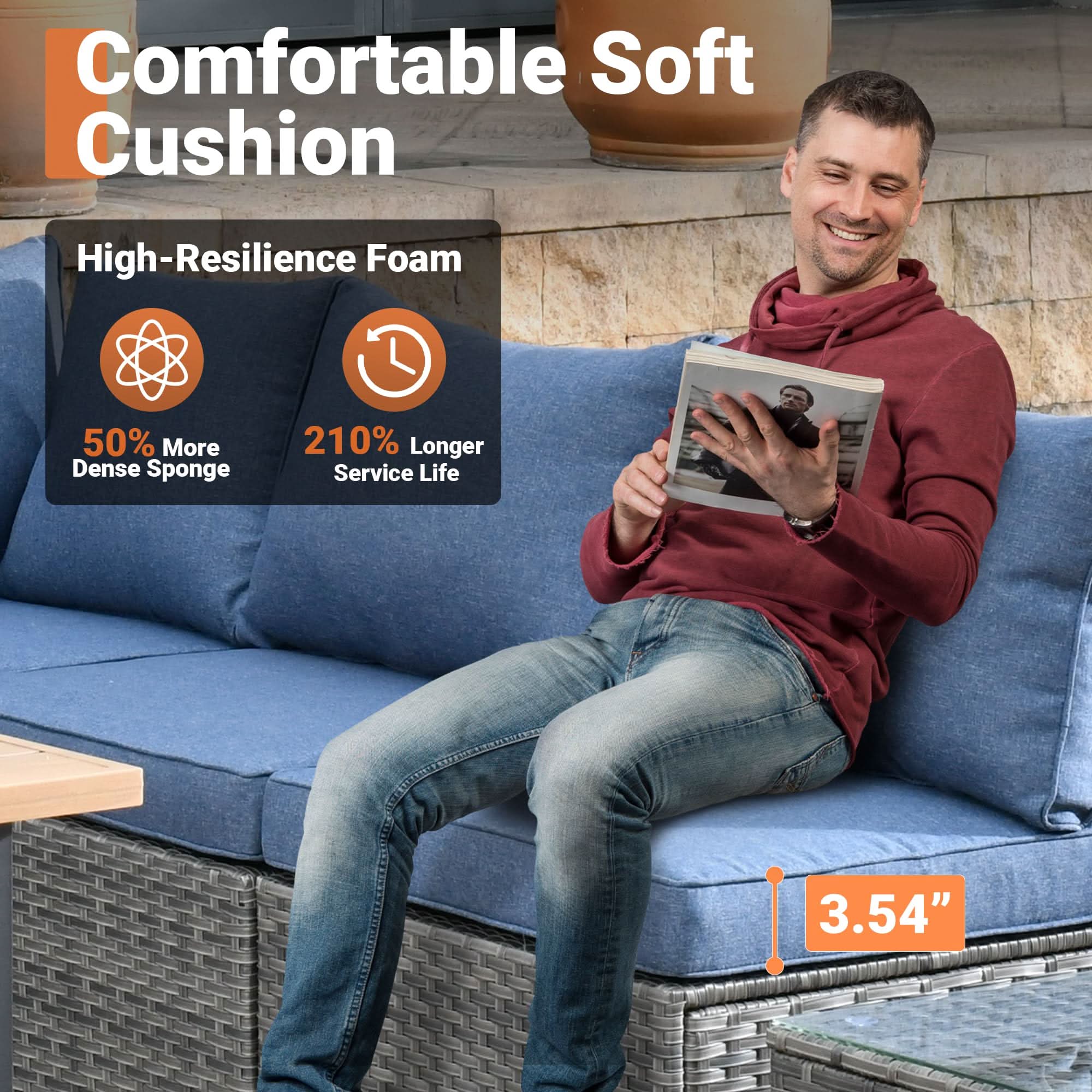 Ovios Outdoor 9 Piece Coversation Set with Swivel Rocking Chair,Sectional Patio Furniture Set with All-Weather Wicker Sofa