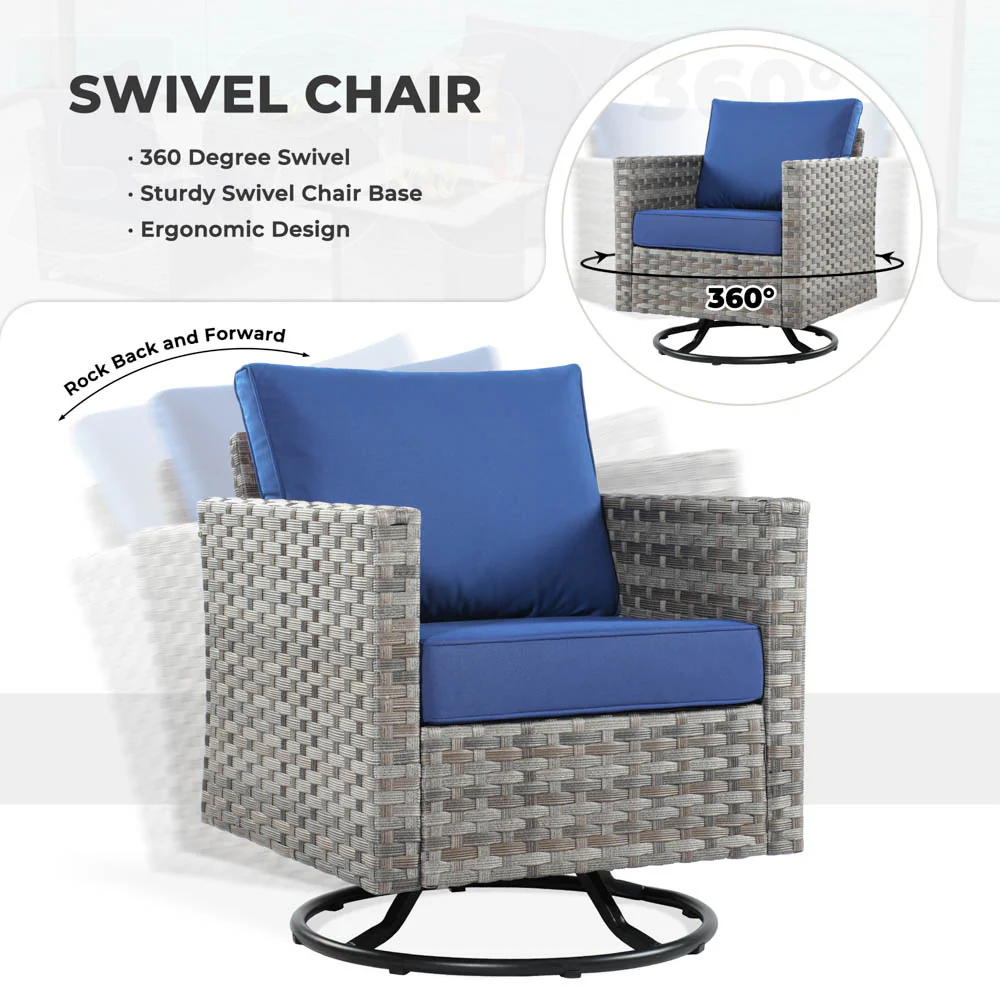 Ovios New Rimaru Series Patio Furniture Set  7-Piece include Swivel Chairs Set Partially Assembled