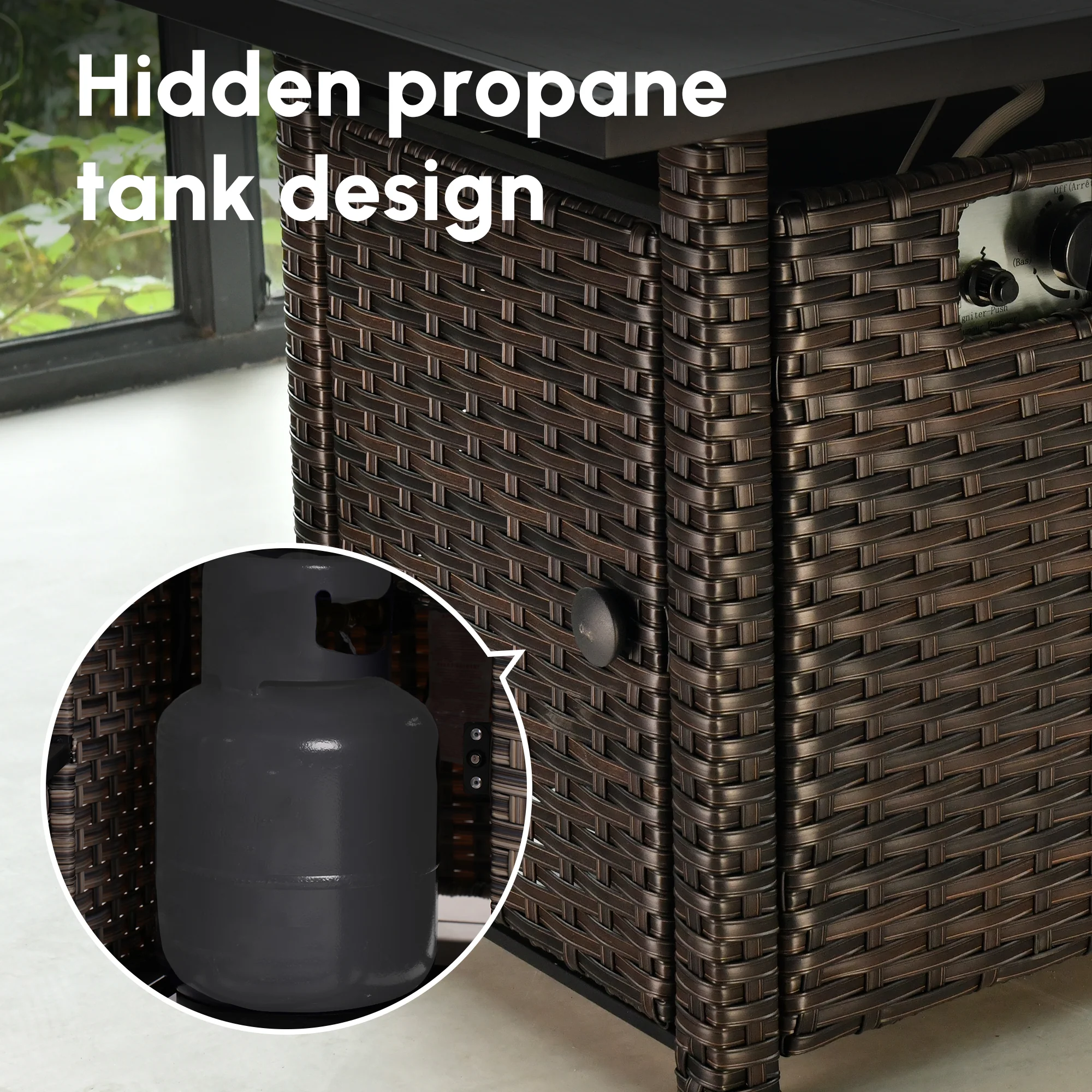 Ovios Rectangle Patio Propane Outdoor 42.12'' Fire Pit Table with Lid