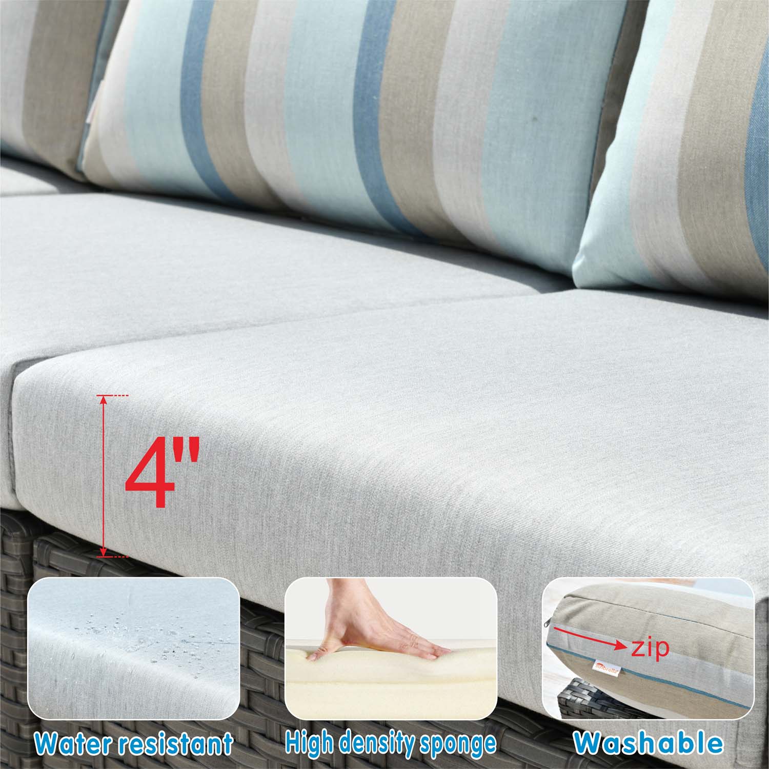 Ovios Outdoor Furniture Bigger Size 9-Piece with Grey Sunbrella, Fully Assembled, King Series, with 2 Chairs