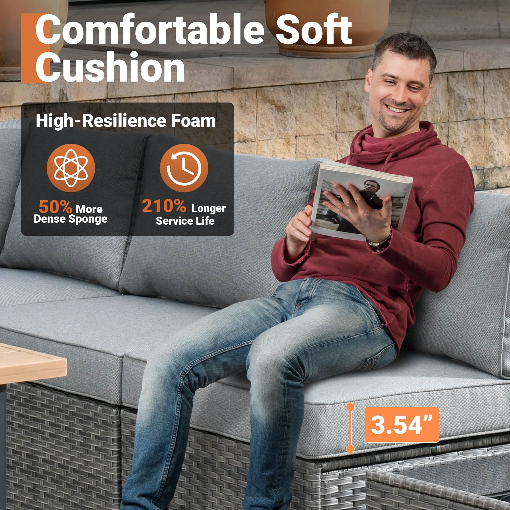 Ovios Outdoor 9 Piece Coversation Set with Swivel Rocking Chair,Sectional Patio Furniture Set with All-Weather Wicker Sofa