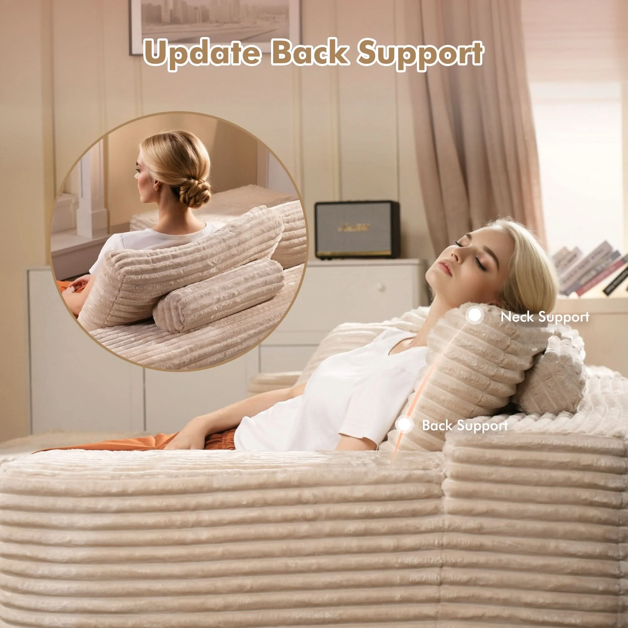 Ovios L-Shaped Cloud Sectional Sofa with Chaise - Plush Corduroy, Memory Foam & No Assembly