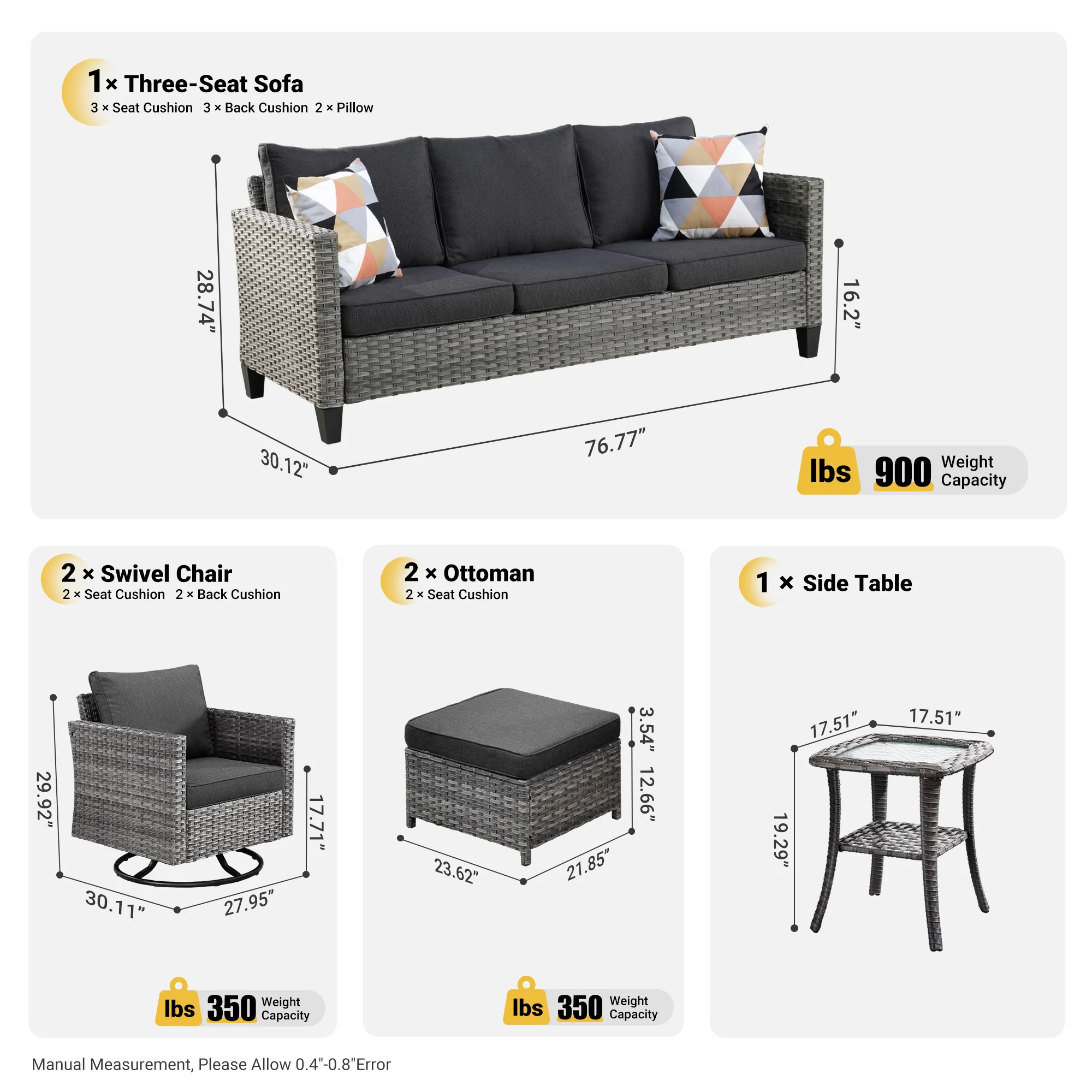 Ovios Patio Furniture Set 6-Piece with Swivel Rocking Chairs and Table