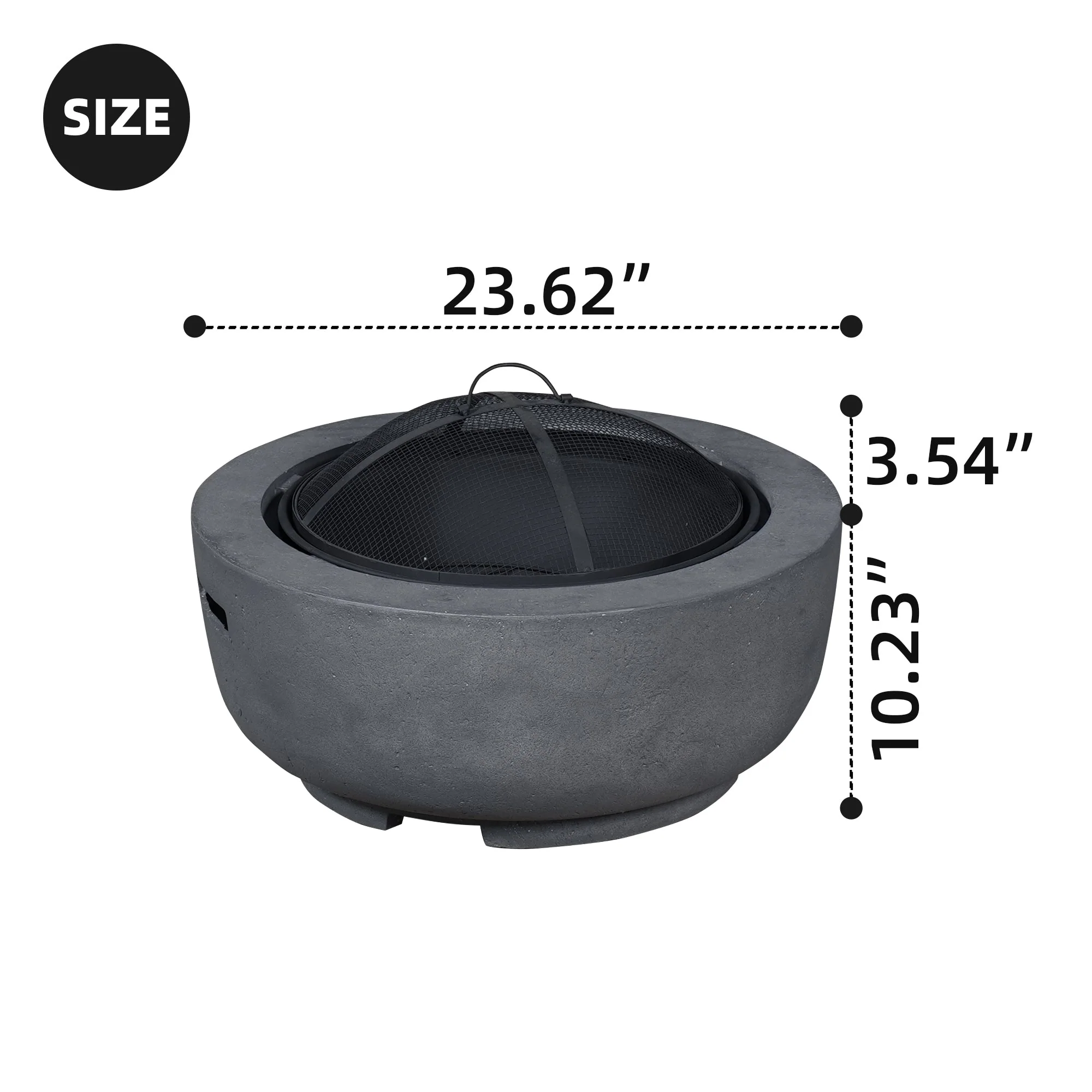 Ovios 23.62'' Round Magnesium Oxide Wood Burning Fire Pit