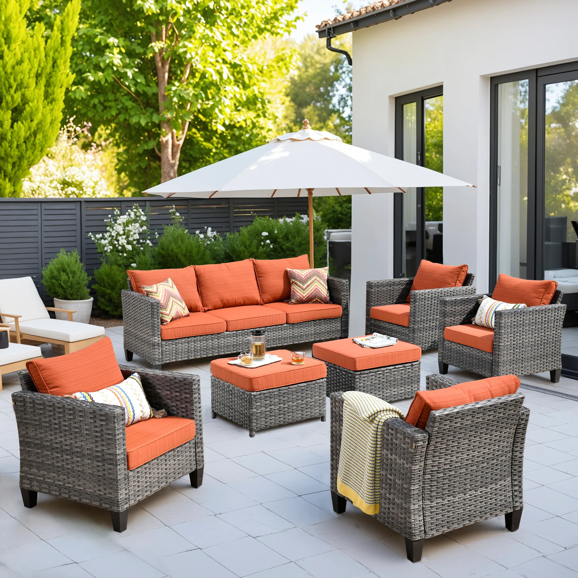 Ovios Patio Furniture Set New Vultros 7-Piece High Back with Cushions