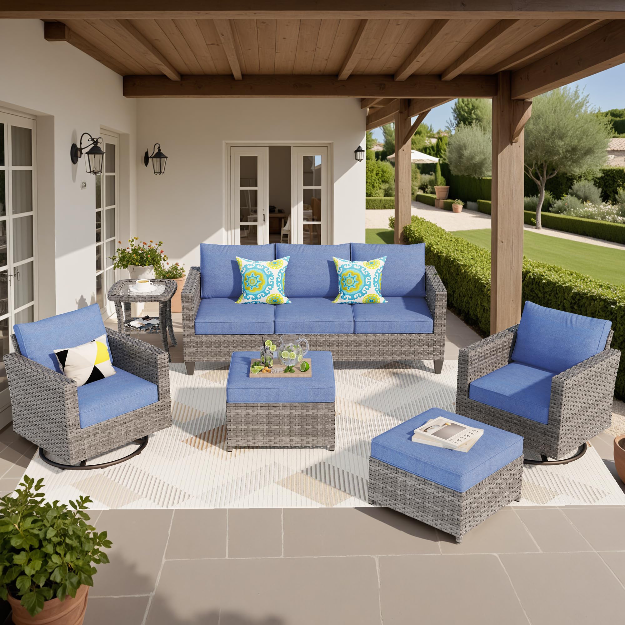 Ovios Patio Furniture Set 6-Piece with Swivel Rocking Chairs and Table