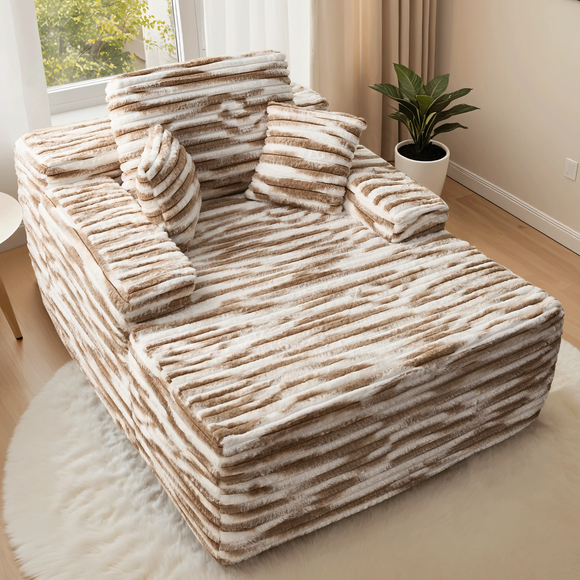 Ovios Boneless Chaise Lounge,Luxurious Faux Fur, No Assembly Required