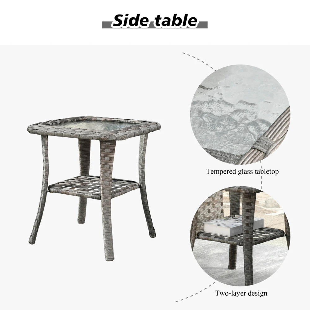 Ovios Balcony Side Table with Tempered Glass Top for BBR/BRS Series