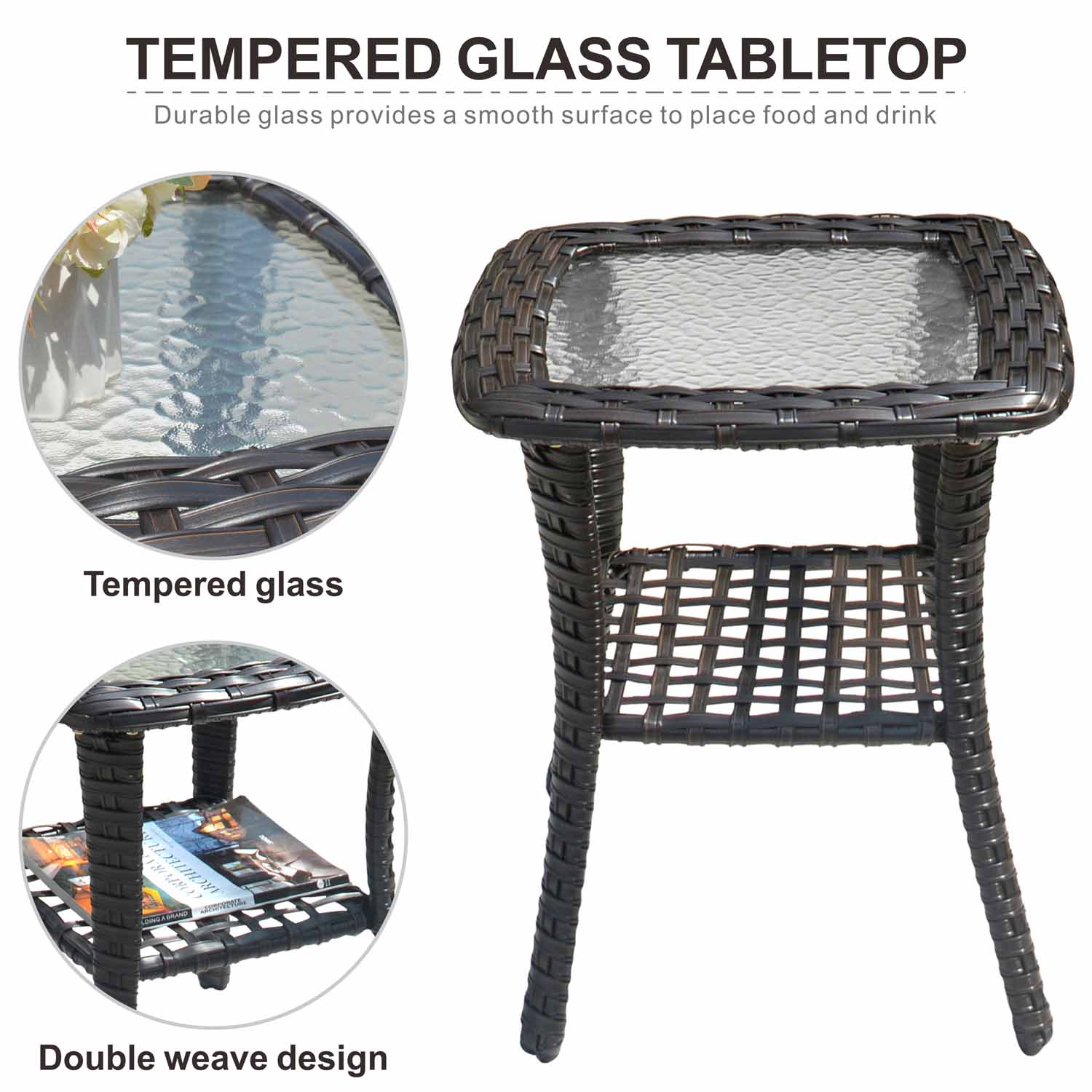 Ovios Balcony Side Table with Tempered Glass Top for GRS/NTC/HOP/NDS Series