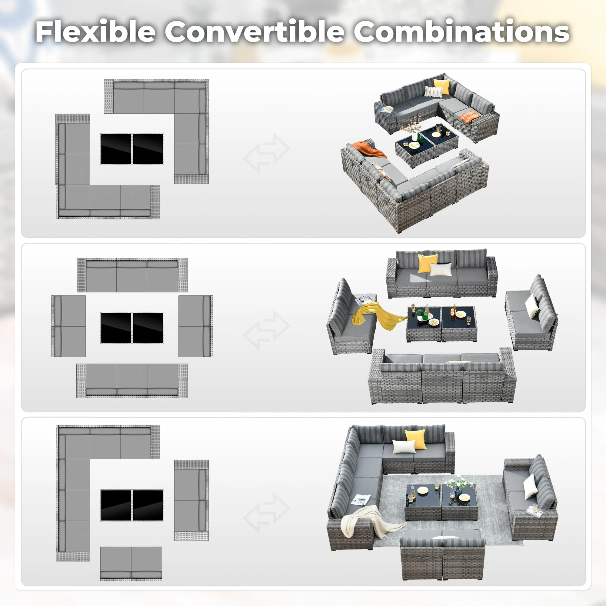 Ovios 12 Pieces Patio Conversation Set with 7.68'' Broad Handrails